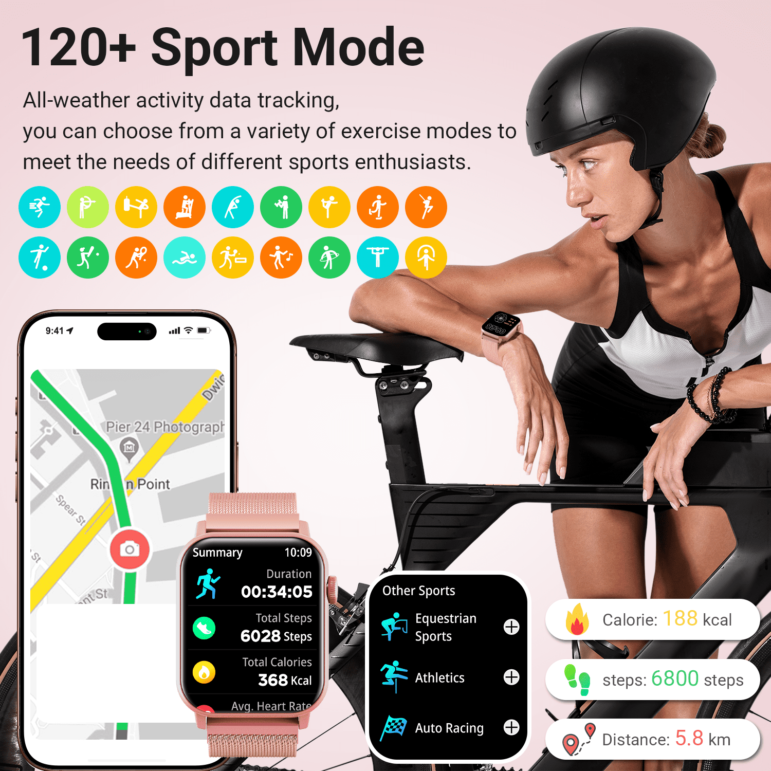 FPZMIU 1.83'' HD Fitness Smart Watch 3 Bands for Men Women,IP68 Waterproof Fitness Wrist Watch Compatible with iPhone Android(Pink) - Image 5