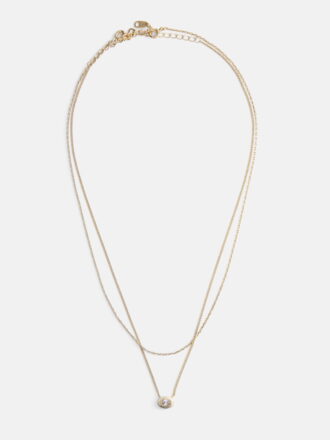 Free Assembly Women's Demi Fine 14K Gold Plated Cubic Zirconia Layered Necklace Set, 15" + 2" Extender; 16" + 2" Extender, 2-Piece