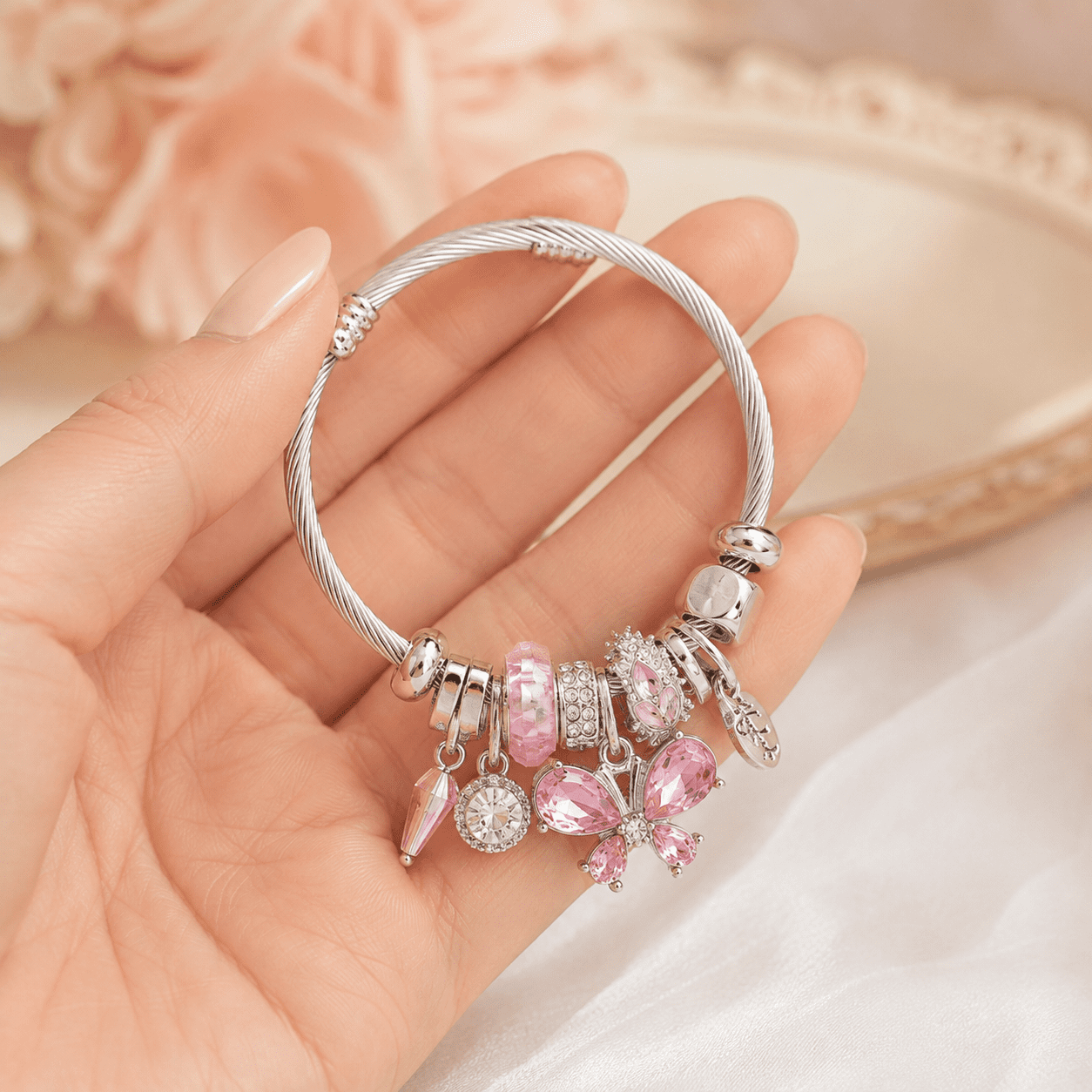 Freebird Jewelry Box Heart & Butterfly Bracelet - Pink - Image 2