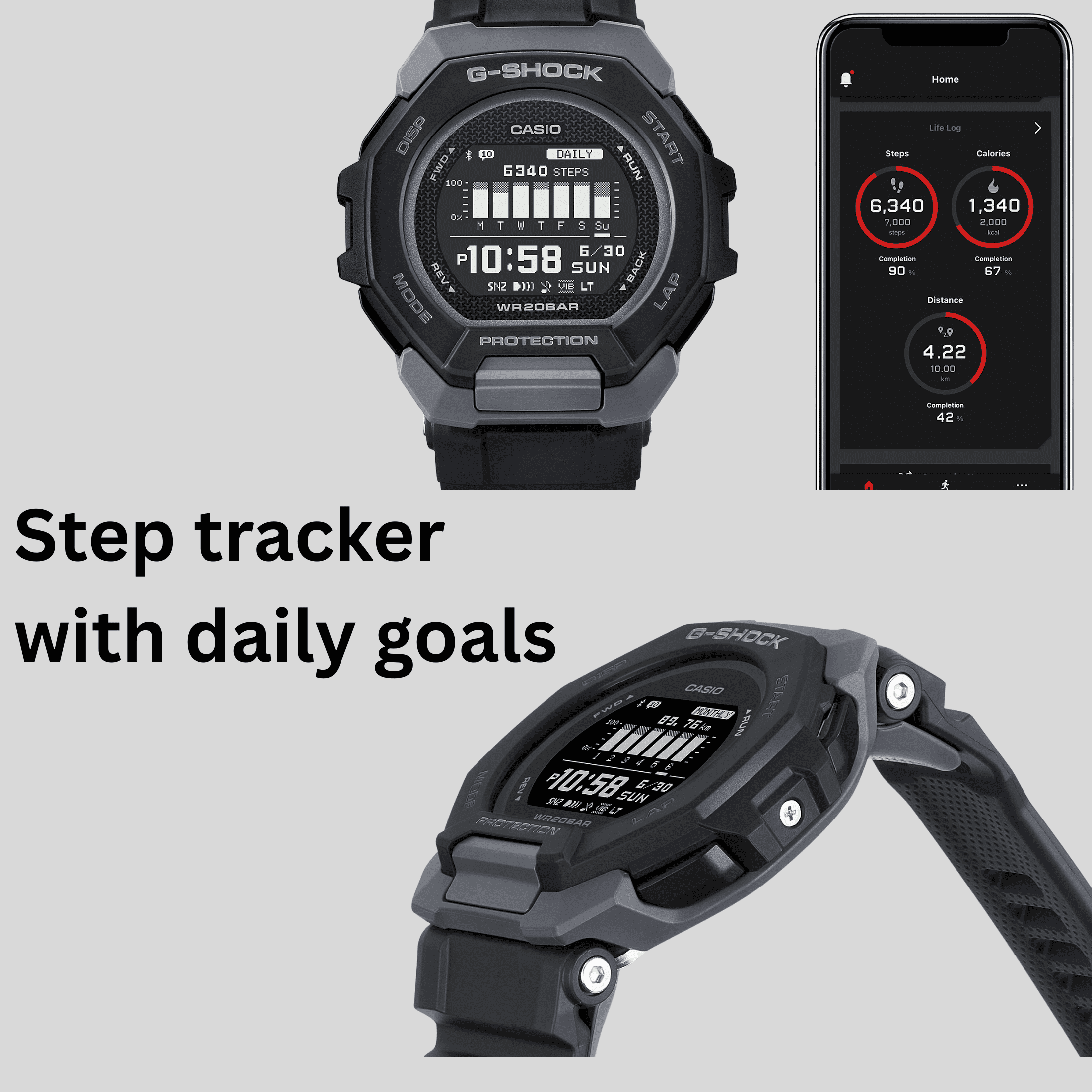 G-Shock Men's Connected Fitness Watch GBD300-1 – Bluetooth, Shock Resistant, 200M Water Resistant, Black Resin - Image 4