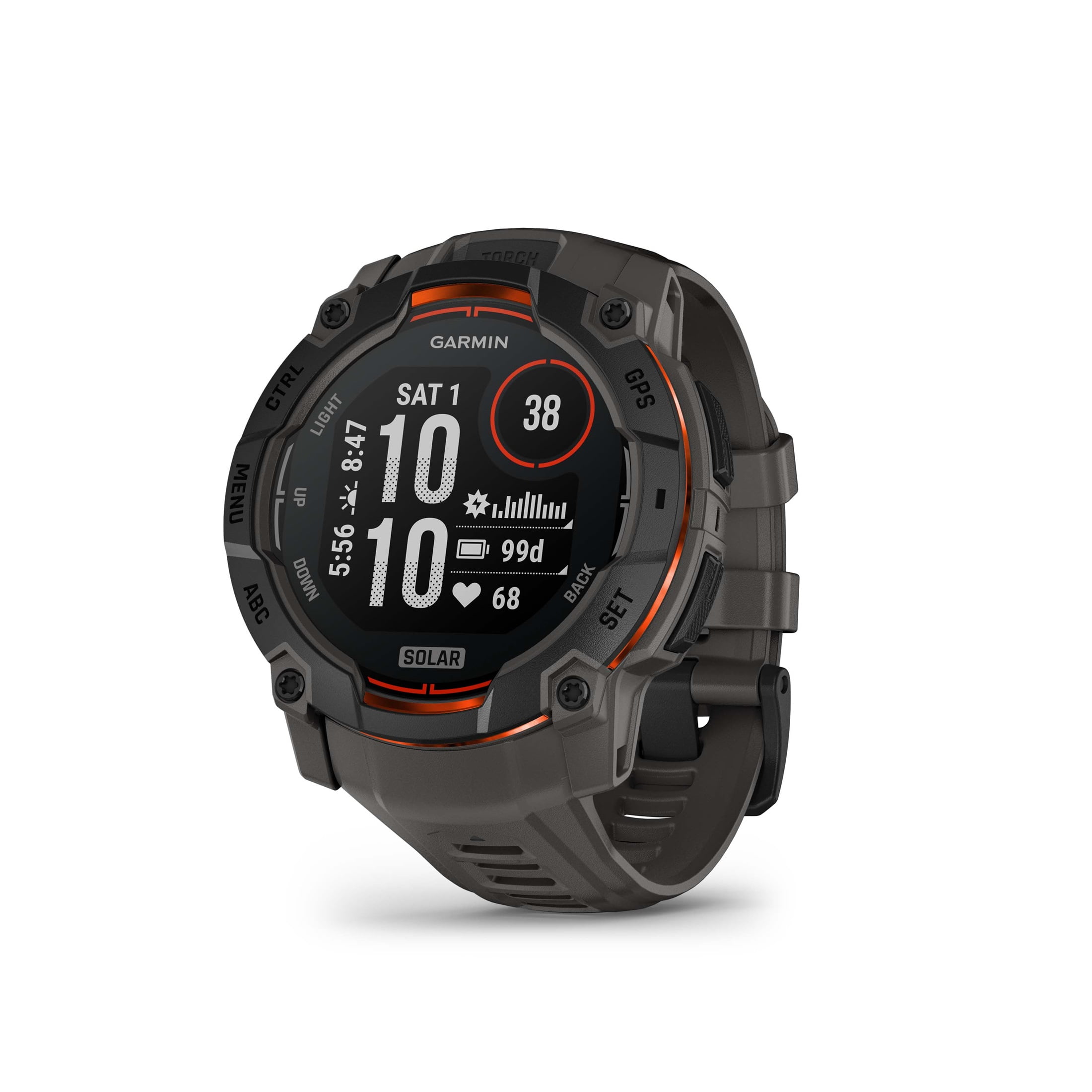 Garmin Instinct® 3 50mm, Solar Charged Display, Rugged Outdoor GPS Smartwatch, Metal-Reinforced Bezel, Built-in Flashlight, Charcoal
