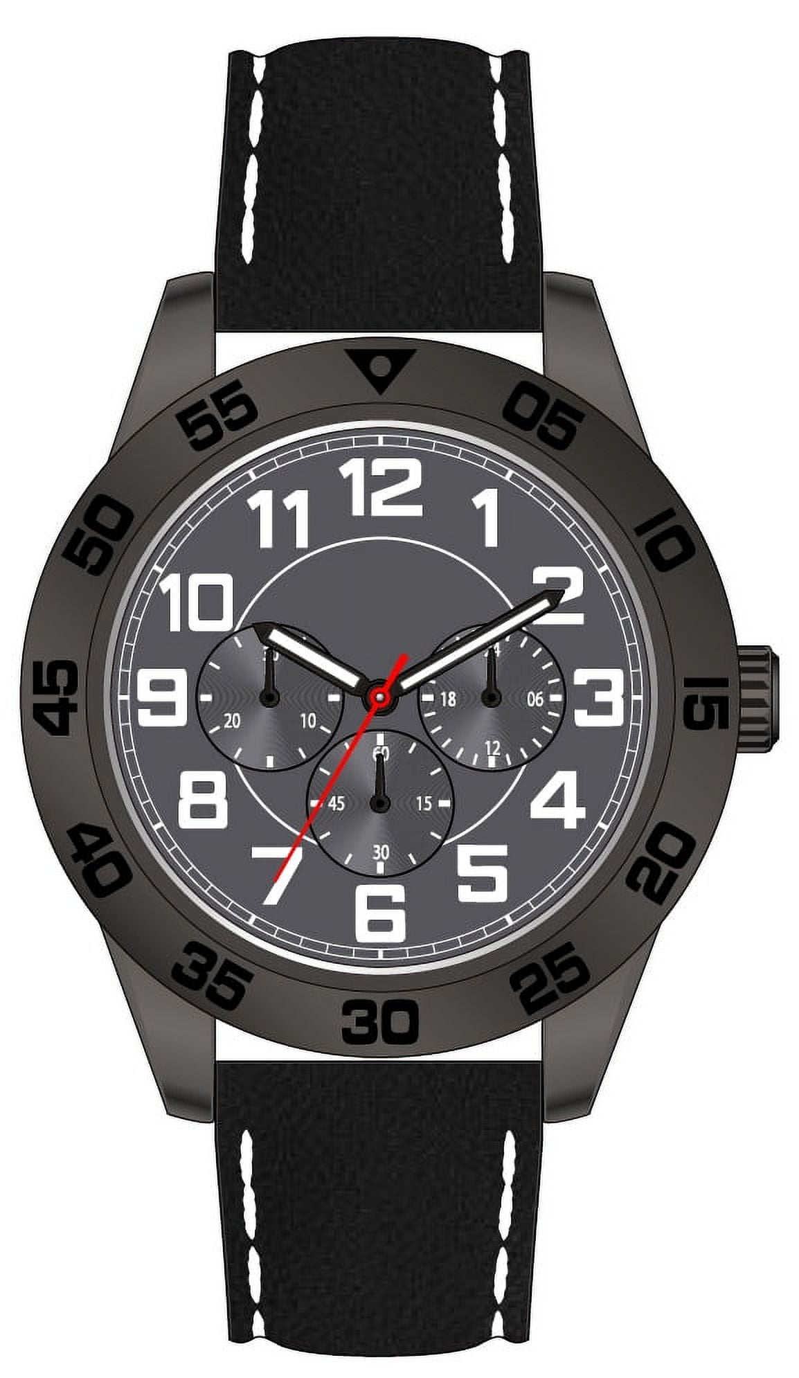 George 44mm Men's Gunmetal Tone Sport Bezel Easy Read Black Stitched Strap Watch - Image 3