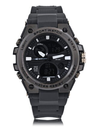 George Men's Analog Digital Watch with Gun Metal Case and Black PVC Strap 53MM