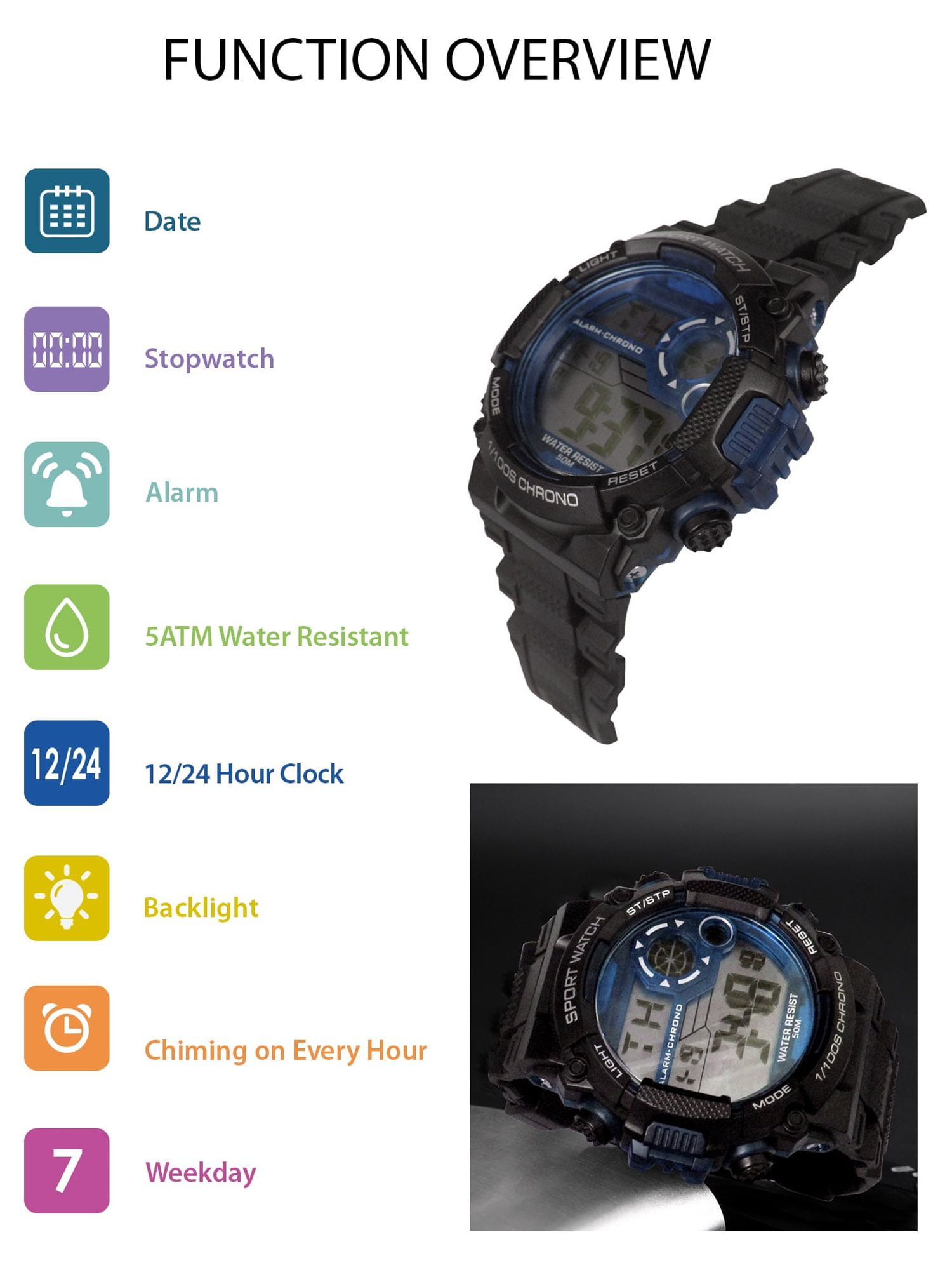 George Mens Digital Sport Wristwatch Plastic Strap - Image 5