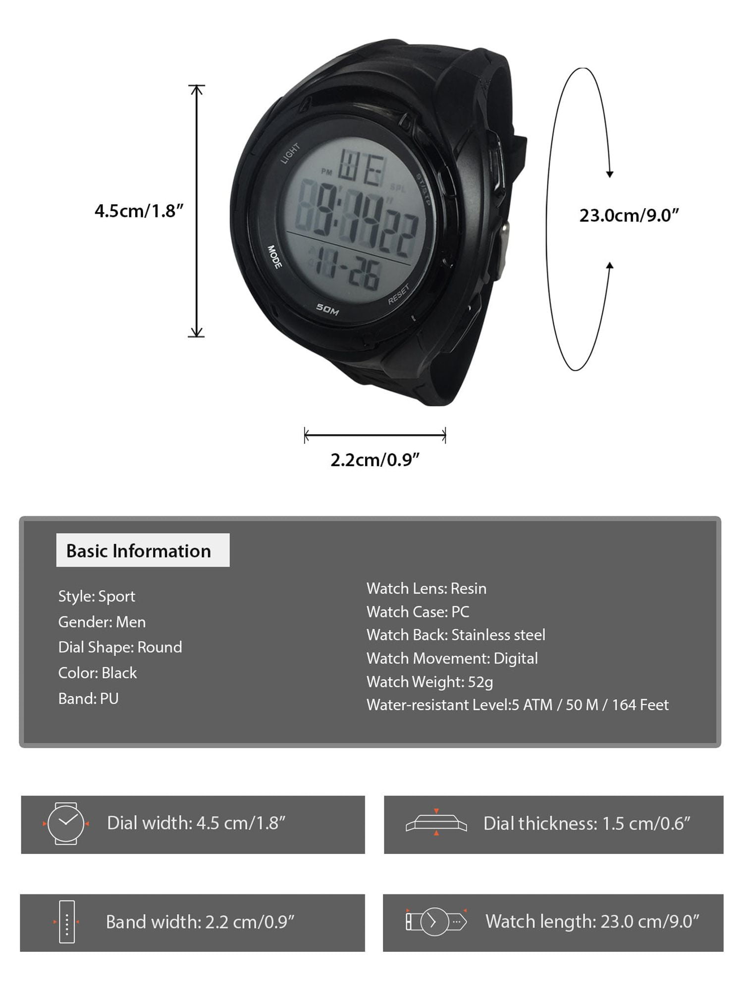 George Mens Digital Sport Wristwatch Plastic Strap - Image 3