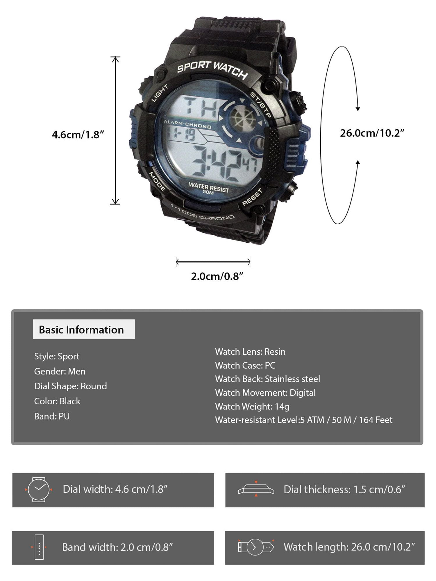 George Mens Digital Sport Wristwatch Plastic Strap - Image 3