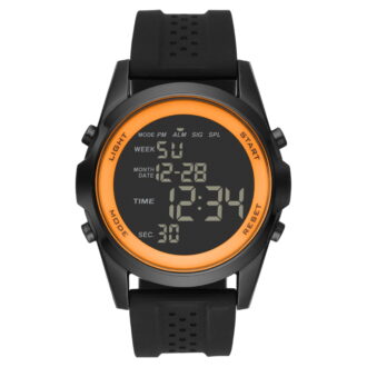 George Men's Digital Wristwatch: Gunmetal Case, Orange Bezel, Black Silicone Band (FMDOGE032)