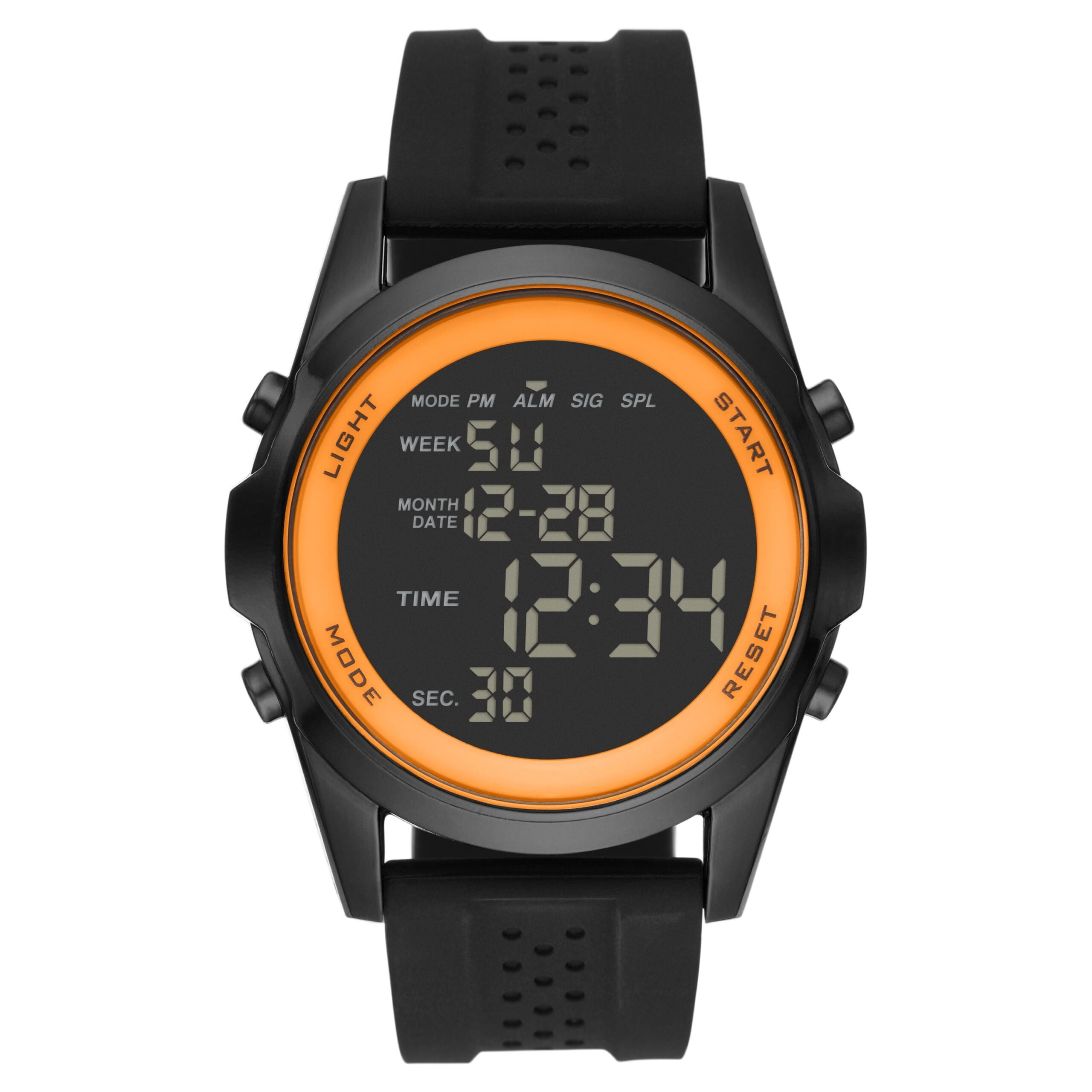 George Men's Digital Wristwatch: Gunmetal Case, Orange Bezel, Black Silicone Band (FMDOGE032)