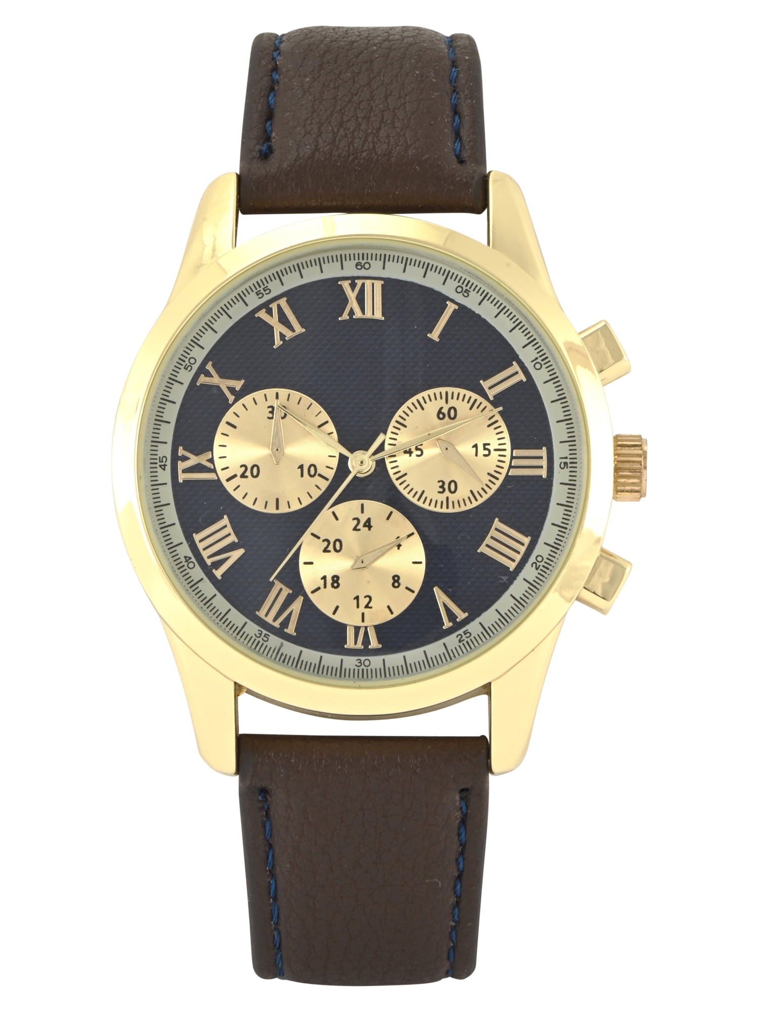 George Men's Gold Round Case with Brown Strap Watch