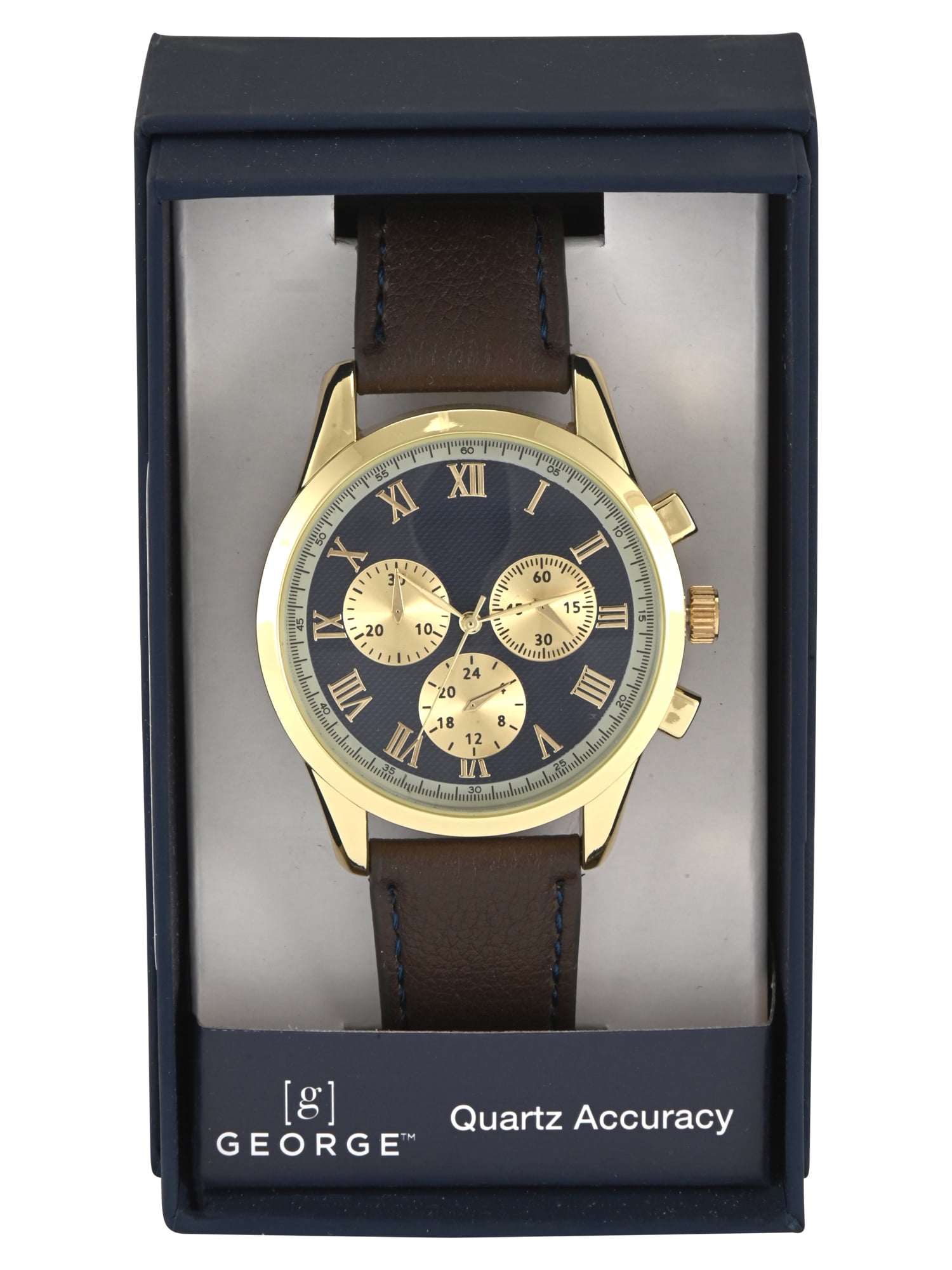 George Men's Gold Round Case with Brown Strap Watch - Image 3