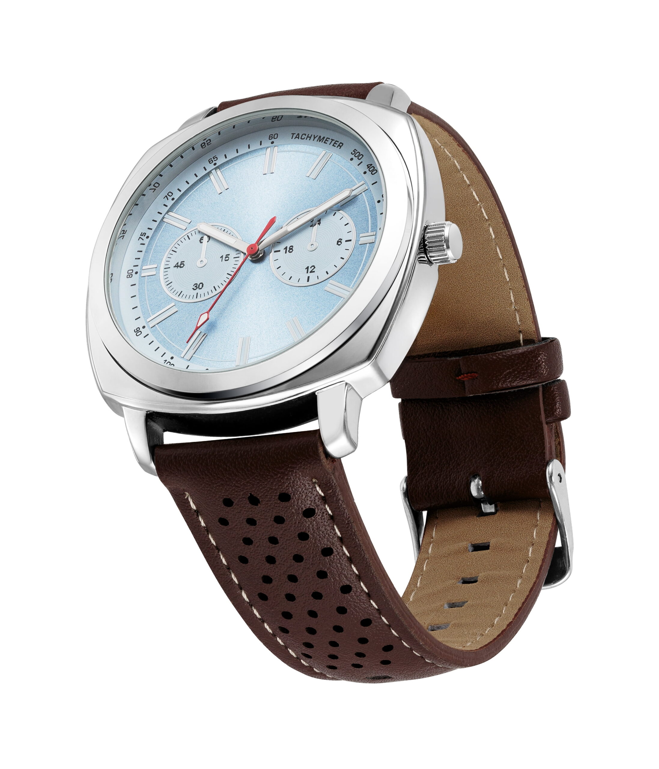 George Men's Silver-Tone Leather Strap Watch - Image 2