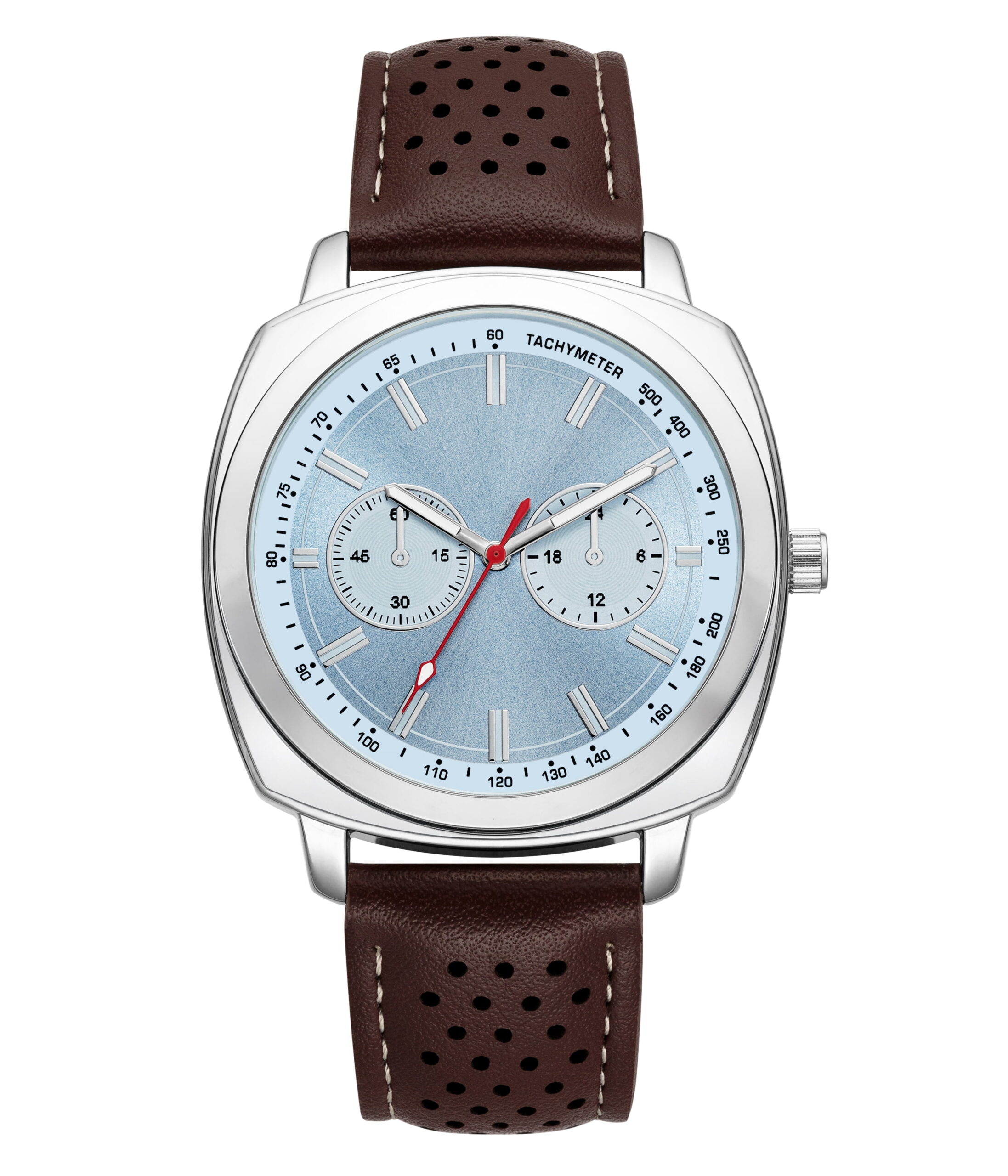 George Men's Silver-Tone Leather Strap Watch