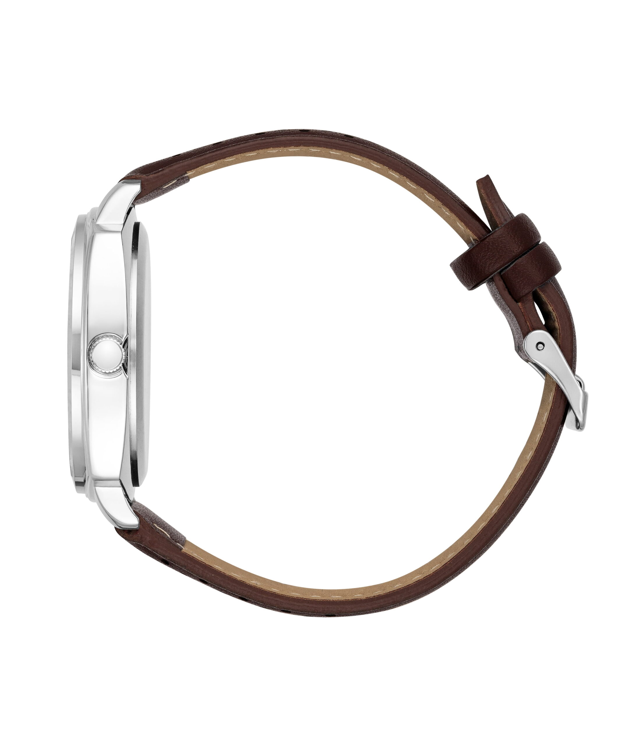 George Men's Silver-Tone Leather Strap Watch - Image 4