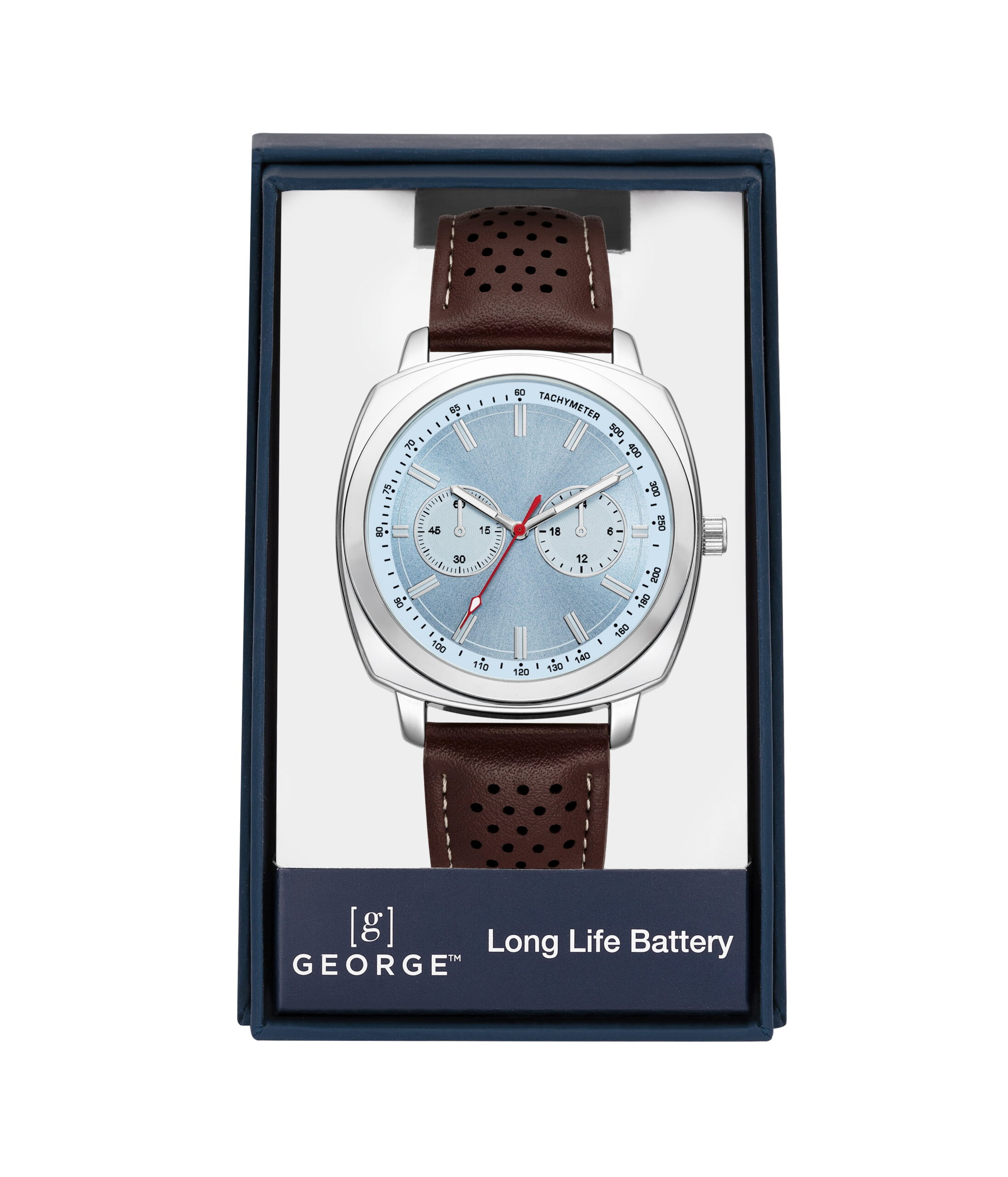 George Men's Silver-Tone Leather Strap Watch - Image 5