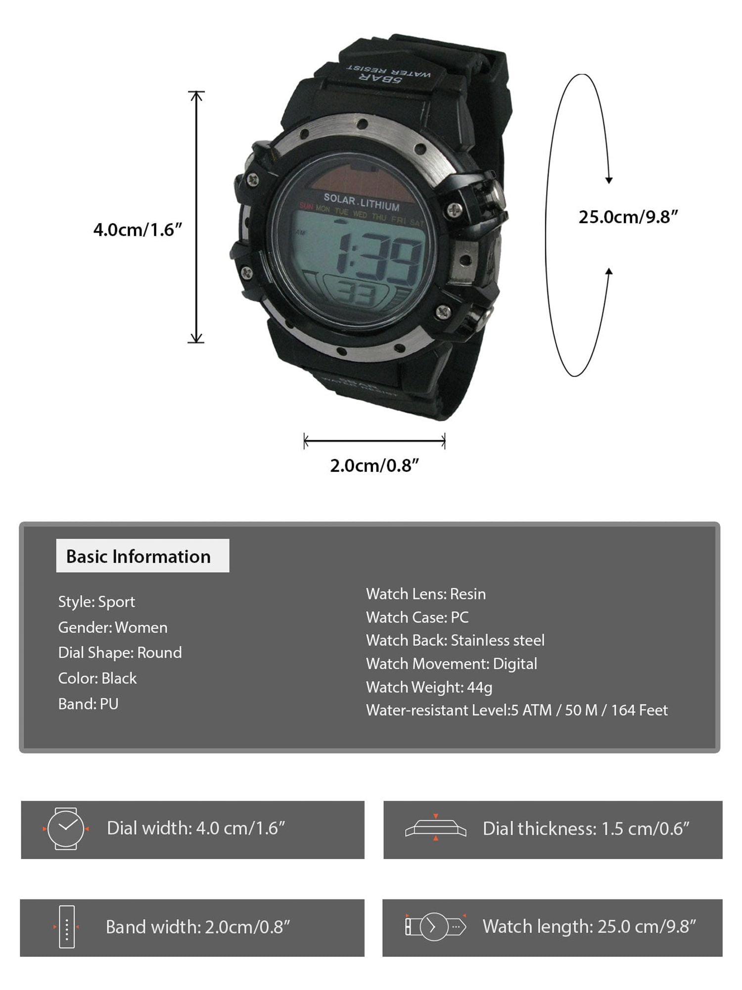 George Mens Solar Digital Wristwatch Plastic Strap - Image 3