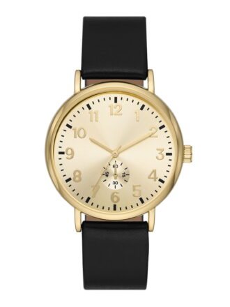 George Men's Watch: Gold Tone Case, Champagne Sunray Dial, Black Vegan Leather Band (FMDOGE047)