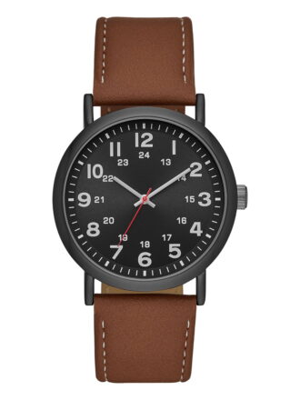 GEORGE Men's Watch: Gunmetal Case, Black Easy Read Dial, Cognac Vegan Leather Band (FMDOGE009)