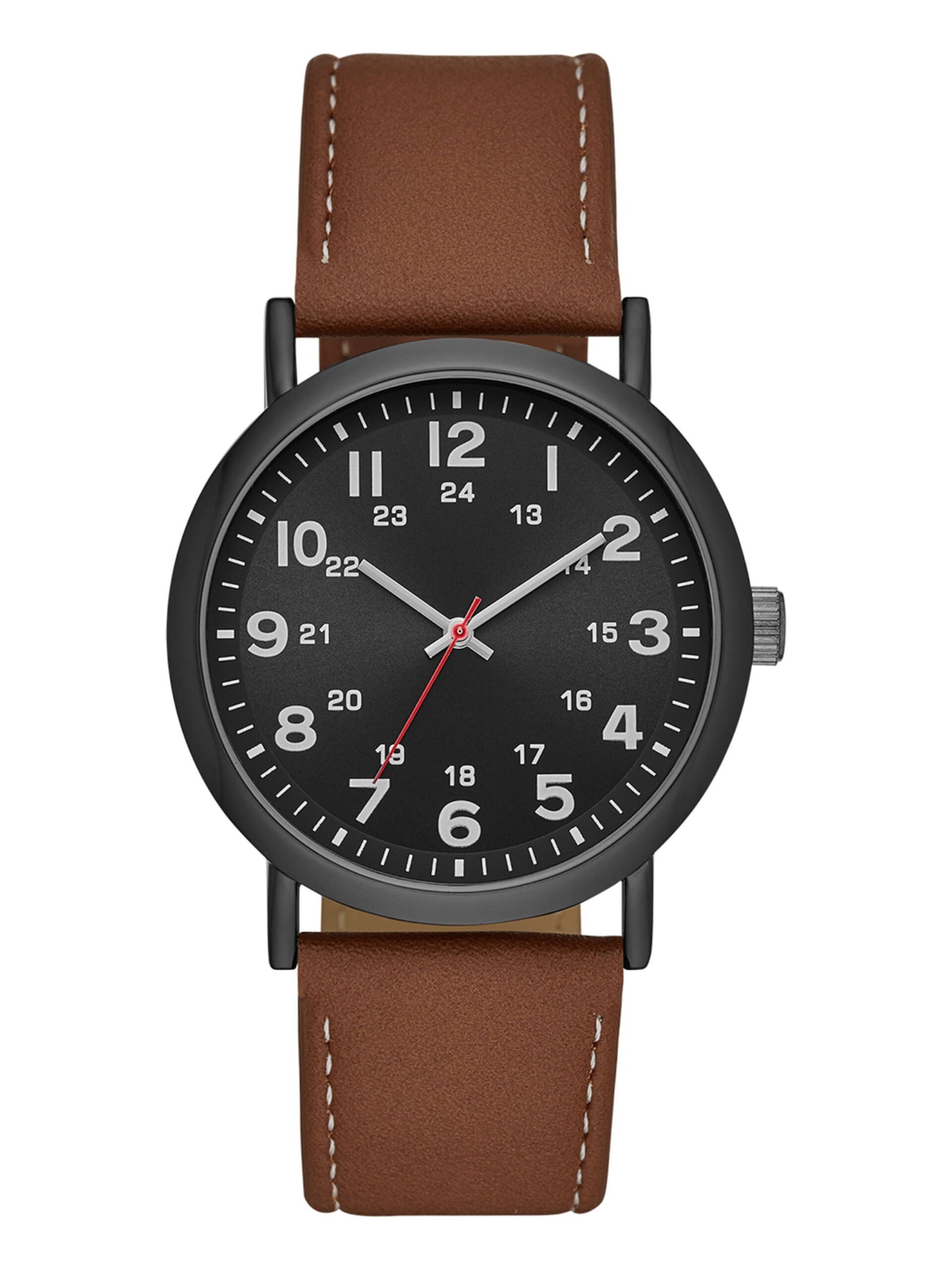 GEORGE Men's Watch: Gunmetal Case, Black Easy Read Dial, Cognac Vegan Leather Band (FMDOGE009)