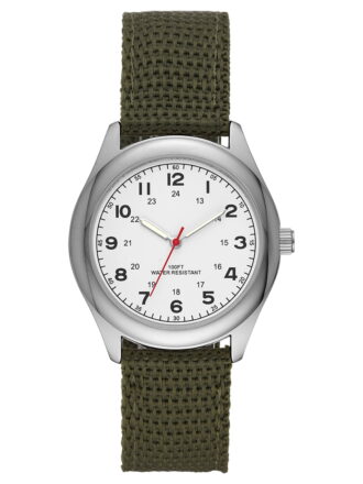 GEORGE Men's Watch: Silvertone Case, White Easy Read Dial, Olive Green Nylon Strap (FMDOGE006)