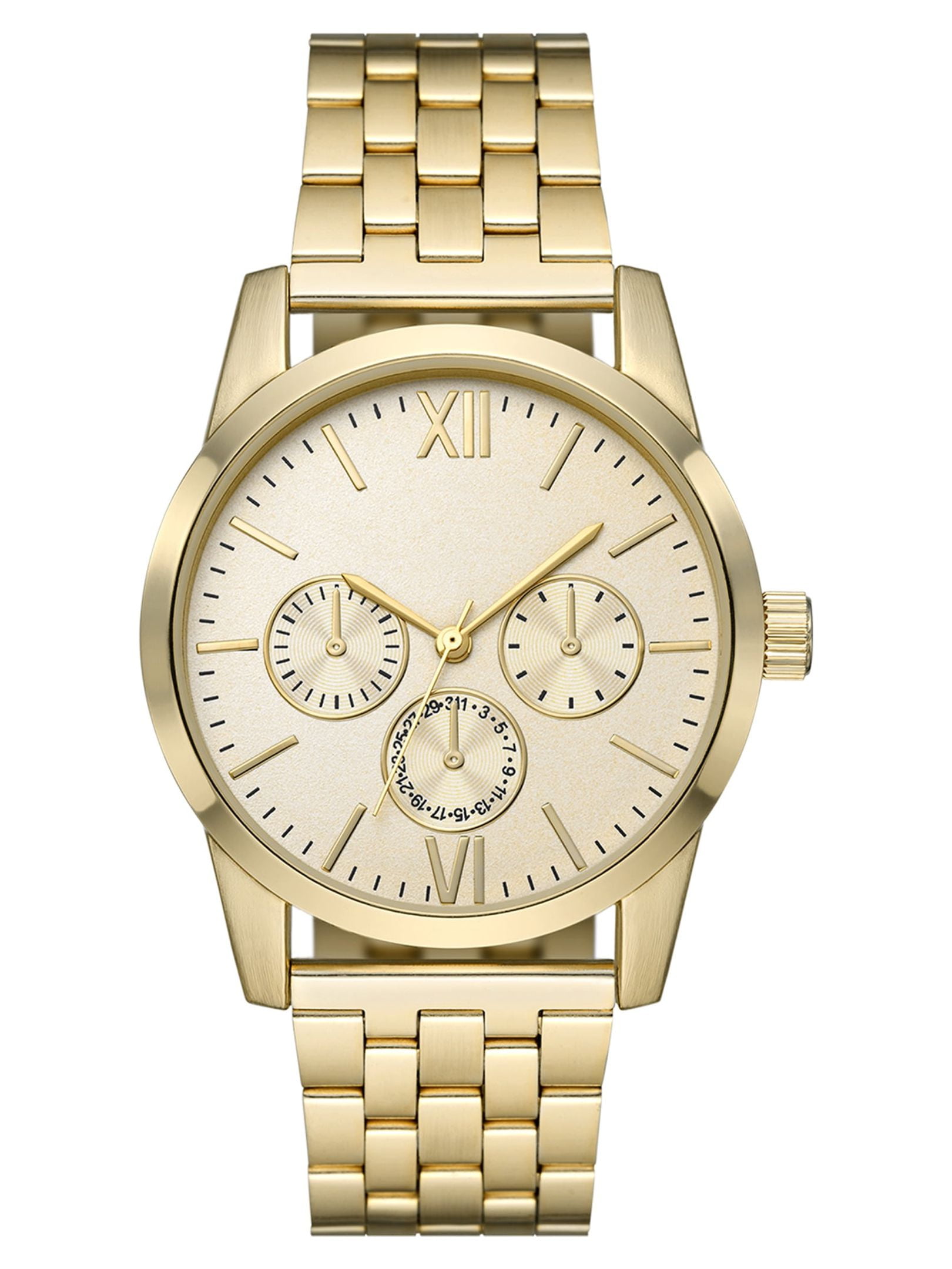 George Men's Watch with Brush Gold Round Case, Gold Dial and Brush Gold 5 Link Bracelet (FMDOGE058)