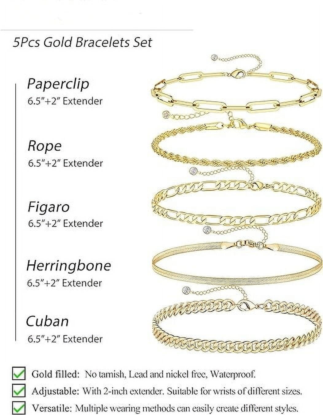 Gold Bracelets for Women, 14K Gold Plated Jewelry Sets for Women Trendy Thin Dainty Stackable Cuban Link Paperclip Chain Bracelet Pack Fashion Accessories Gifts - Image 3