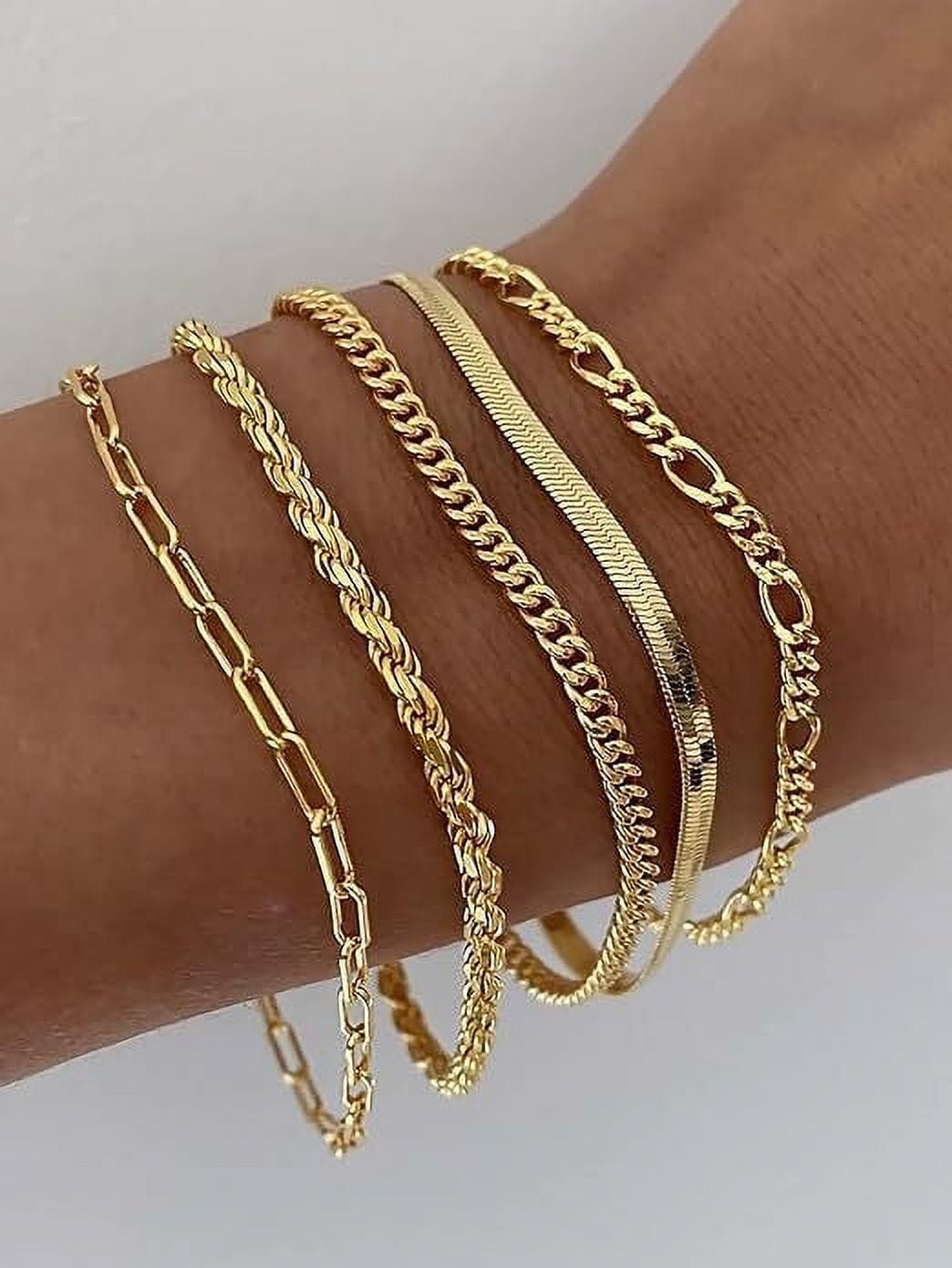 Gold Bracelets for Women, 14K Gold Plated Jewelry Sets for Women Trendy Thin Dainty Stackable Cuban Link Paperclip Chain Bracelet Pack Fashion Accessories Gifts - Image 5