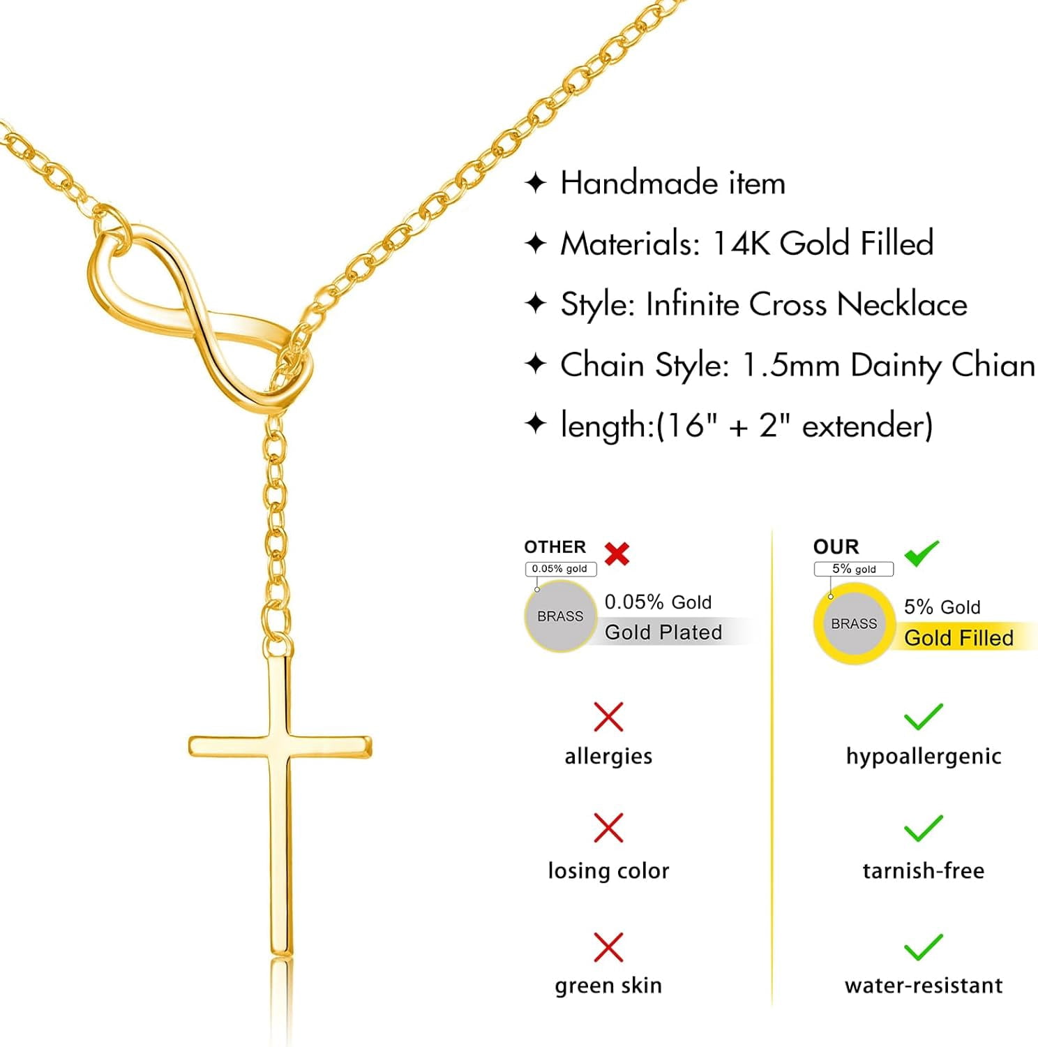 Gold Necklace for Women Dainty Infinity Cross Pendant Necklace Non Tarnish & Waterproof Layered CZS Jewelry for Everyday Wear Simple Trendy Choker Minimalist Faith Christian Cross Gifts - Image 5