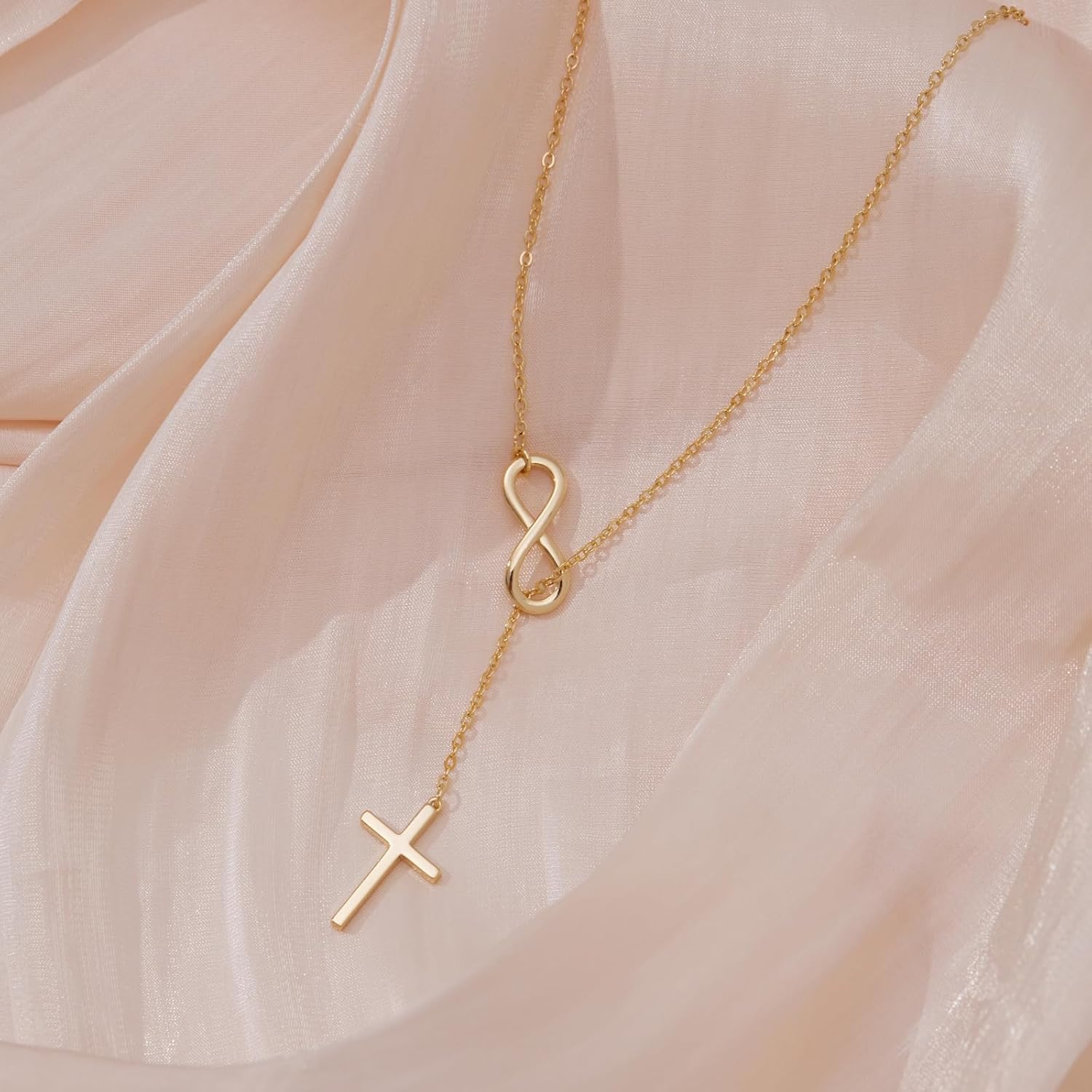 Gold Necklace for Women Dainty Infinity Cross Pendant Necklace Non Tarnish & Waterproof Layered CZS Jewelry for Everyday Wear Simple Trendy Choker Minimalist Faith Christian Cross Gifts - Image 2
