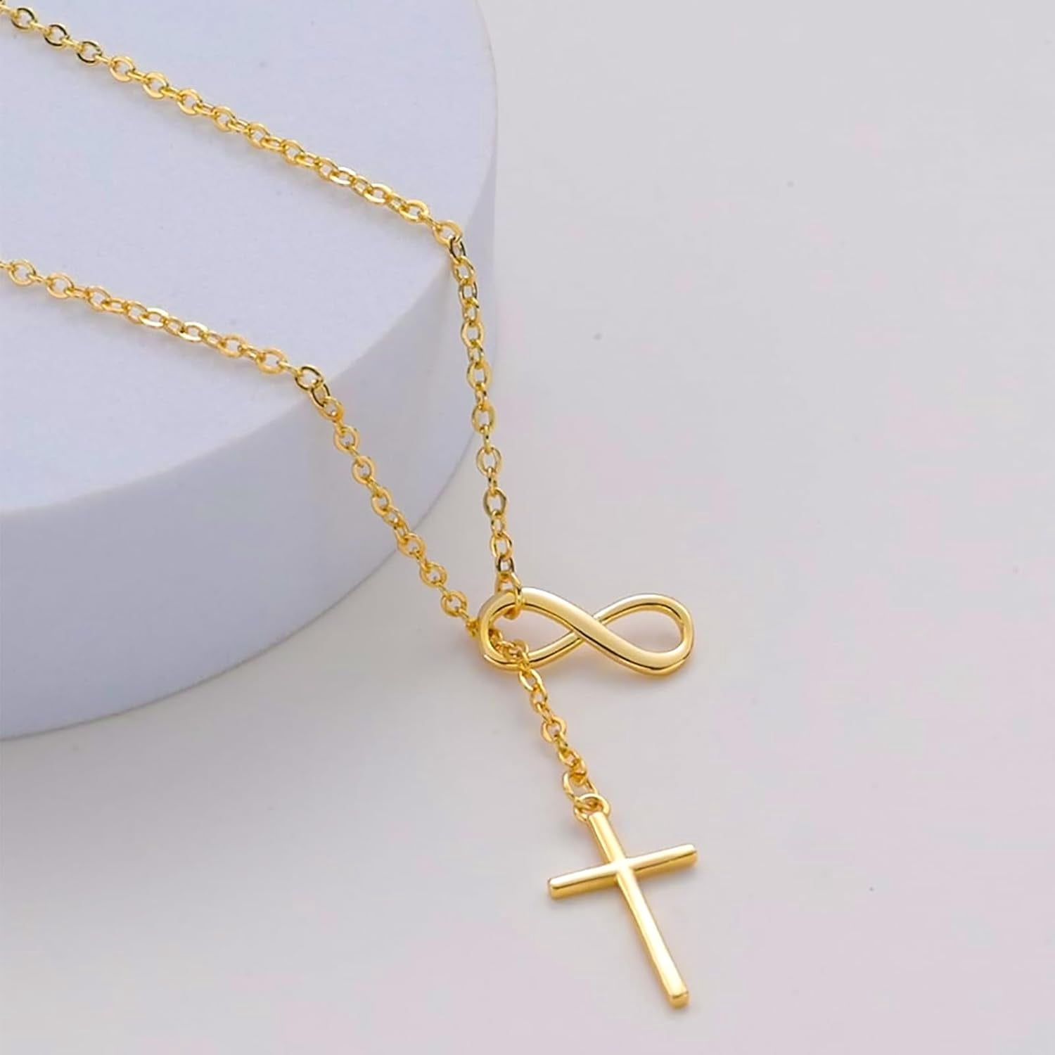 Gold Necklace for Women Dainty Infinity Cross Pendant Necklace Non Tarnish & Waterproof Layered CZS Jewelry for Everyday Wear Simple Trendy Choker Minimalist Faith Christian Cross Gifts - Image 4