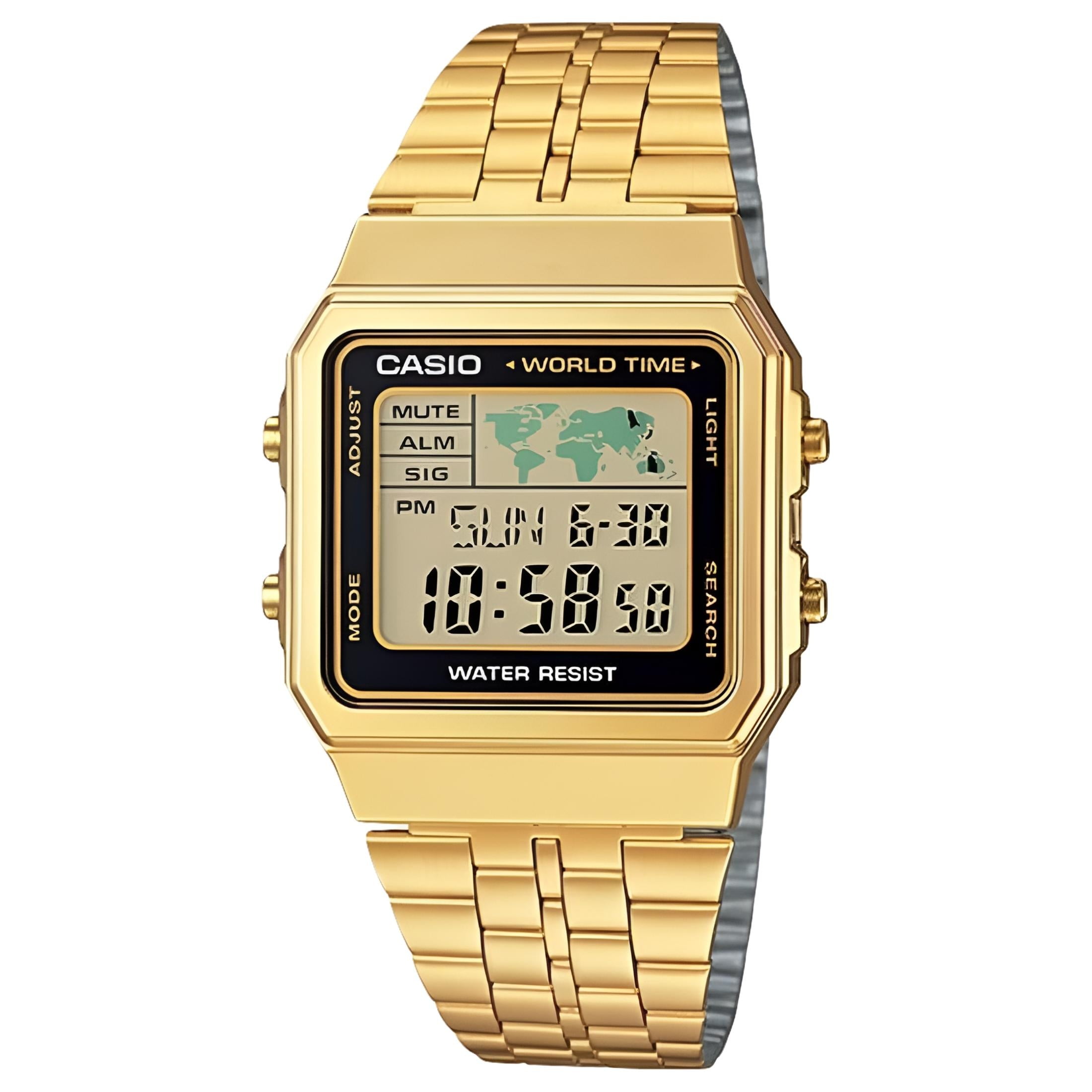Gold- Tone Digital Retro Alarm Chronograph Men's Watch, A500WGA-1D