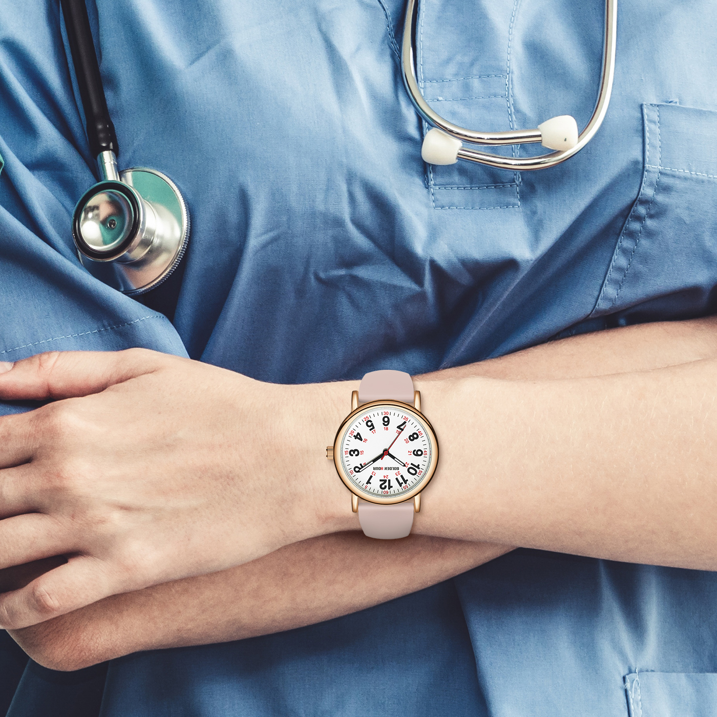 GOLDEN HOUR Waterproof Nurse Watch for Medical Professionals, Students Women Men - Military Time Luminouse Easy Read Dial, 24 Hour with Second Hand, Colorful Silicone Band - Image 4