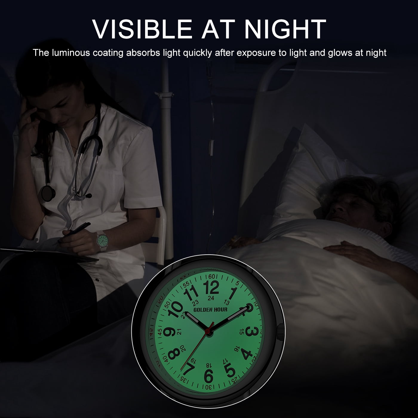 GOLDEN HOUR Waterproof Nurse Watch for Medical Professionals, Students Women Men - Military Time Luminouse Easy Read Dial, 24 Hour with Second Hand, Colorful Silicone Band - Image 3