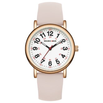 GOLDEN HOUR Waterproof Nurse Watch for Medical Professionals, Students Women Men - Military Time Luminouse Easy Read Dial, 24 Hour with Second Hand, Colorful Silicone Band