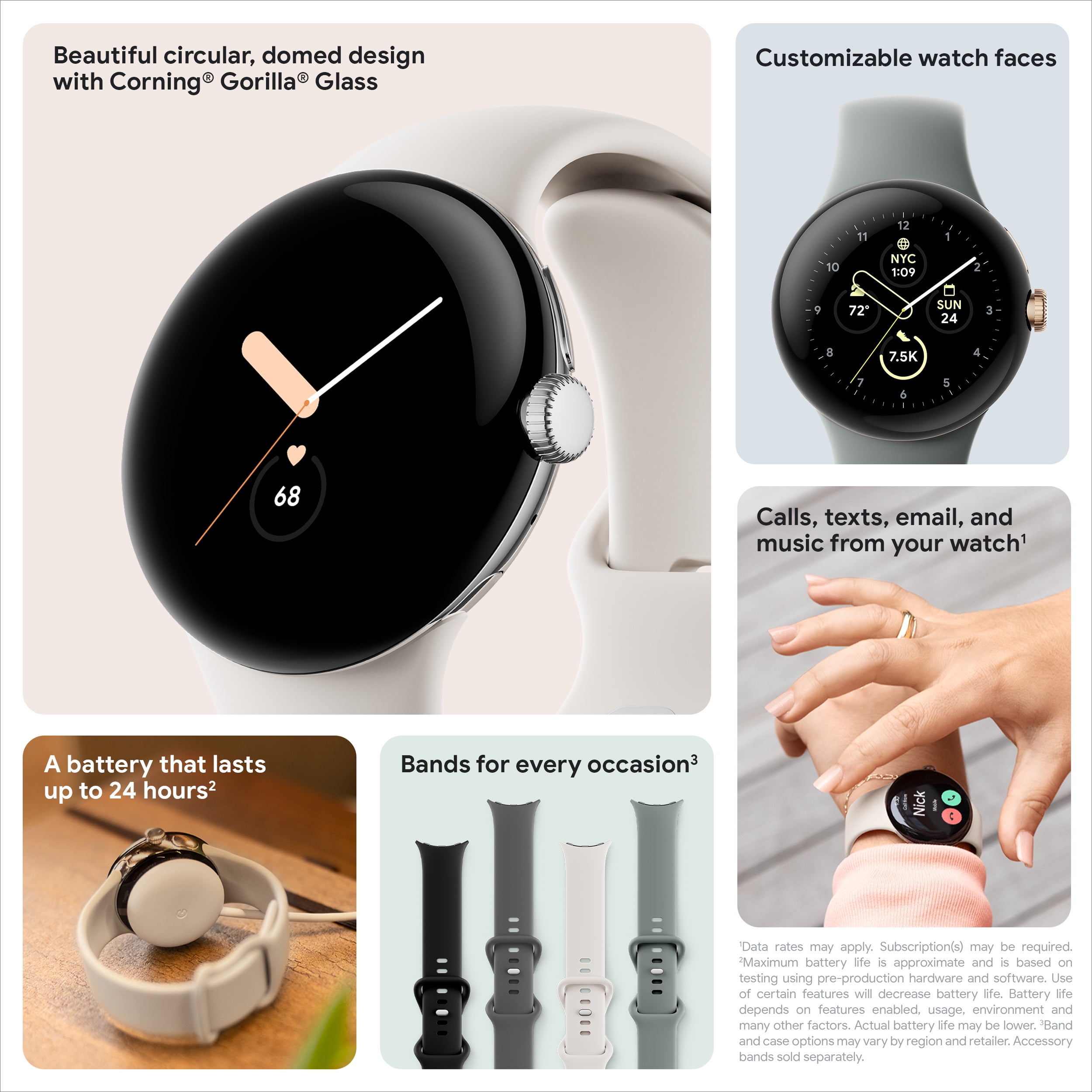 Google Pixel Watch - Android Smartwatch with Activity Tracking - Heart Rate Tracking Watch - Polished Silver Stainless Steel case with Charcoal Active band - WI-FI - Image 2