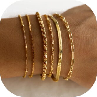 GOSFRY 6‑Pcs Bracelet Stack Set for Women Dainty 14K Gold Plated Layered Waterproof Chain Trendy Jewelry Gifts