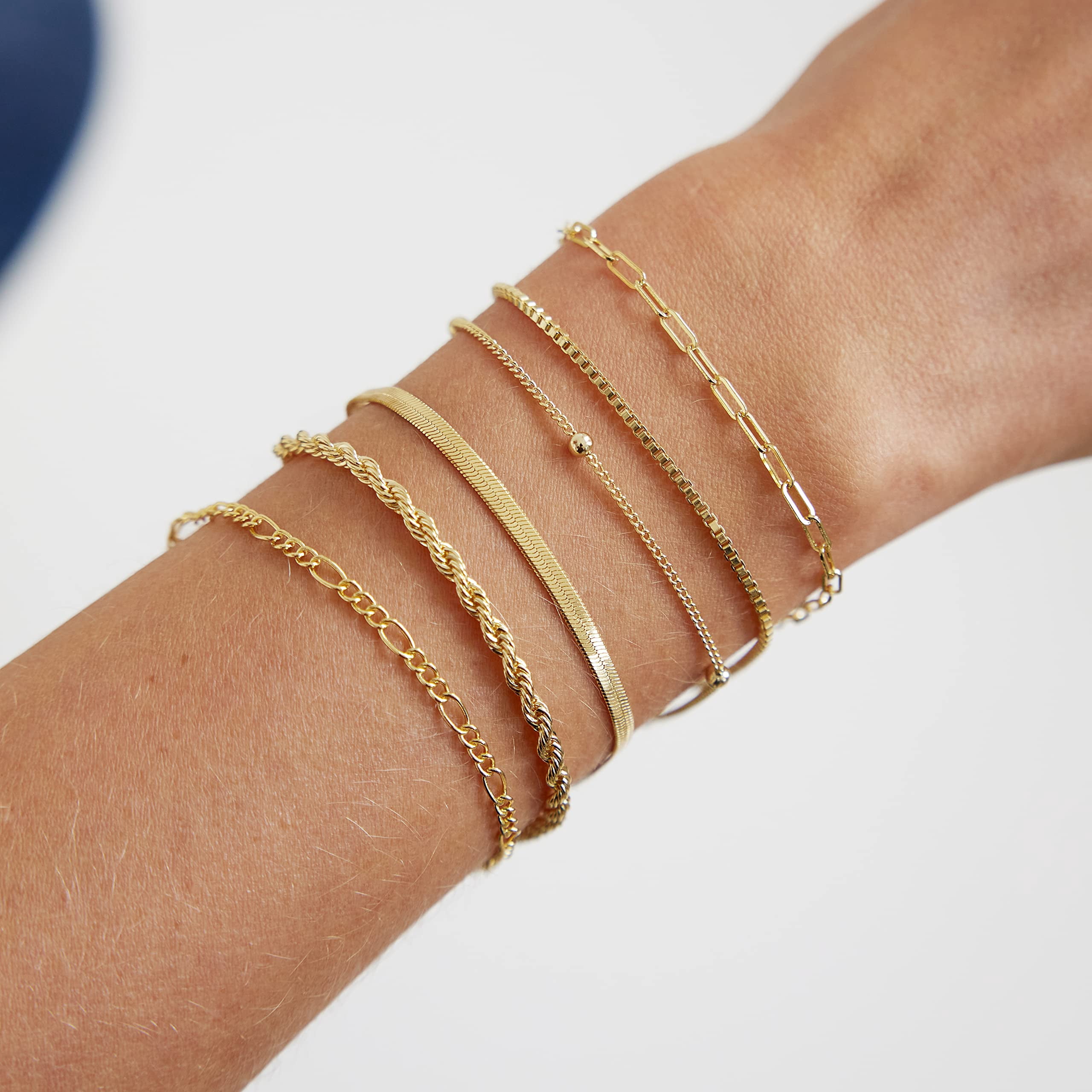 GOSFRY 6‑Pcs Bracelet Stack Set for Women Dainty 14K Gold Plated Layered Waterproof Chain Trendy Jewelry Gifts - Image 3