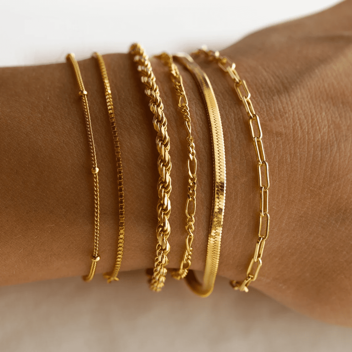 GOSFRY 6‑Pcs Bracelet Stack Set for Women Dainty 14K Gold Plated Layered Waterproof Chain Trendy Jewelry Gifts - Image 2
