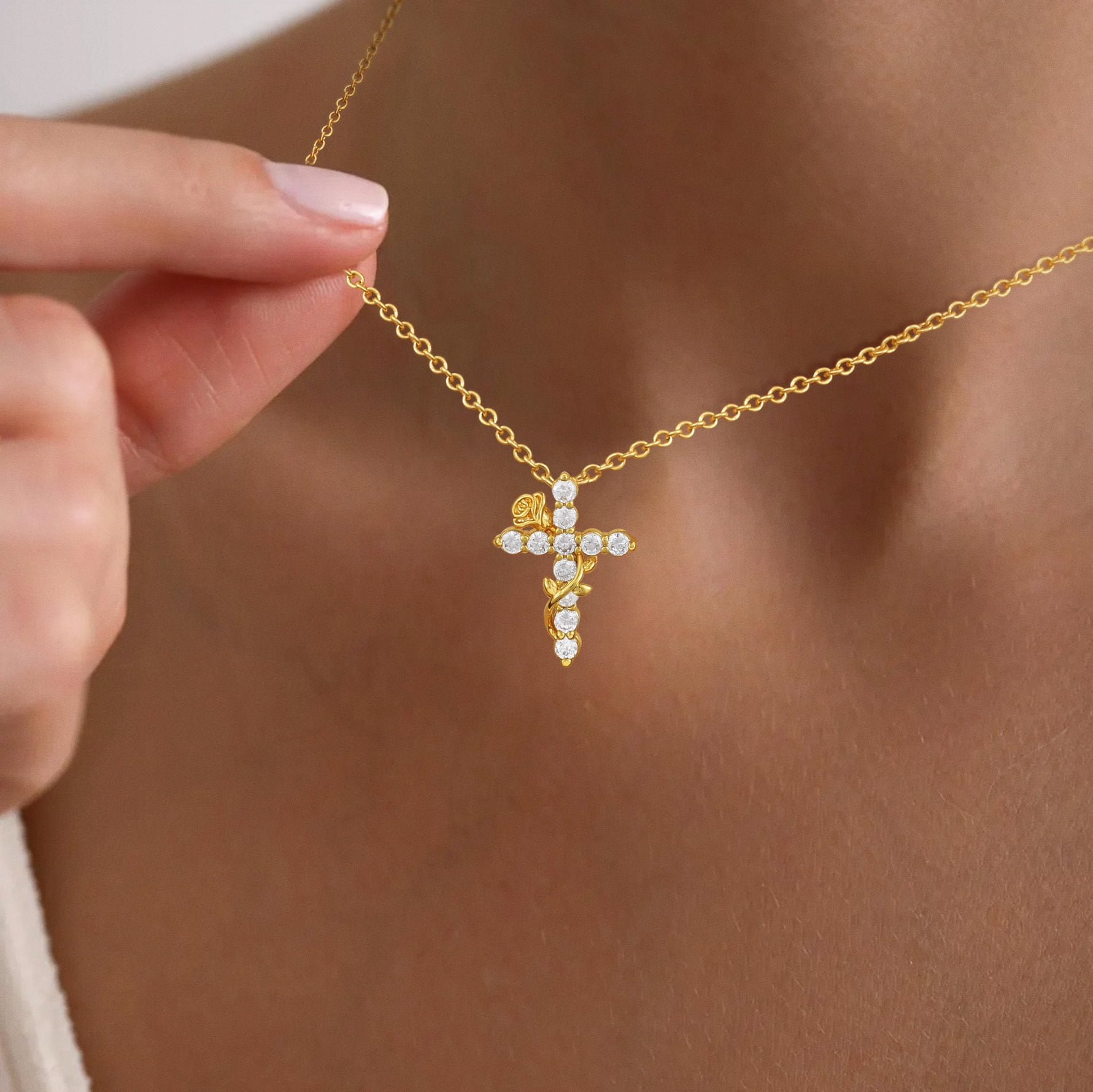 GOSFRY Cross Necklace for Women, 14K Gold Plated Dainty Zircon Pendant Aesthetic Non Tarnish Waterproof Necklaces Religious Jewelry Gifts - Image 2