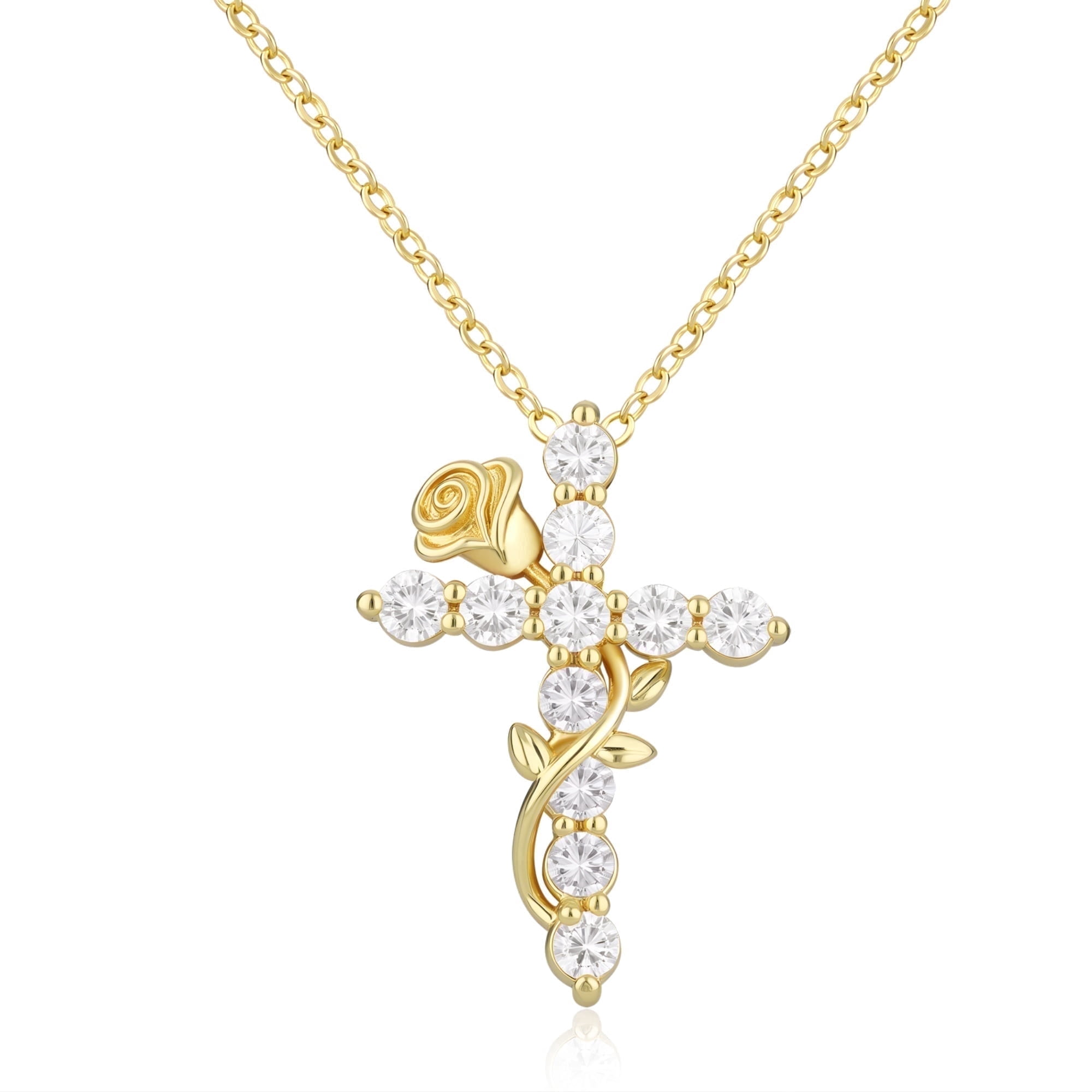GOSFRY Cross Necklace for Women, 14K Gold Plated Dainty Zircon Pendant Aesthetic Non Tarnish Waterproof Necklaces Religious Jewelry Gifts