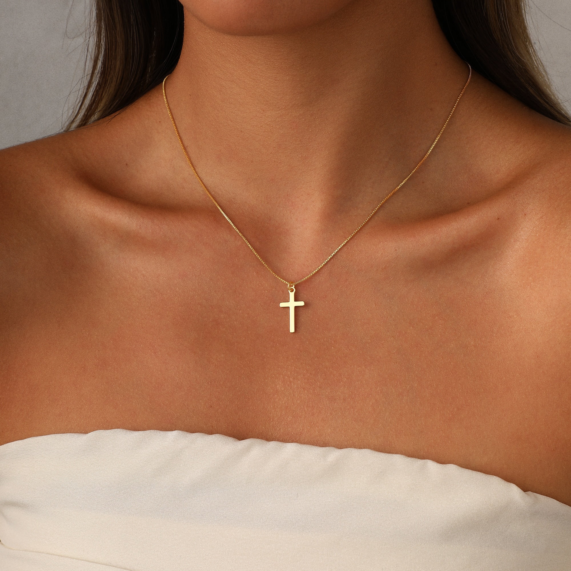GOSFRY Dainty Small Cross Necklace for Women 14K Gold Plated Box Chain Cute Tiny Smooth Cross Pendant Trendy Jewelry Gifts - Image 5