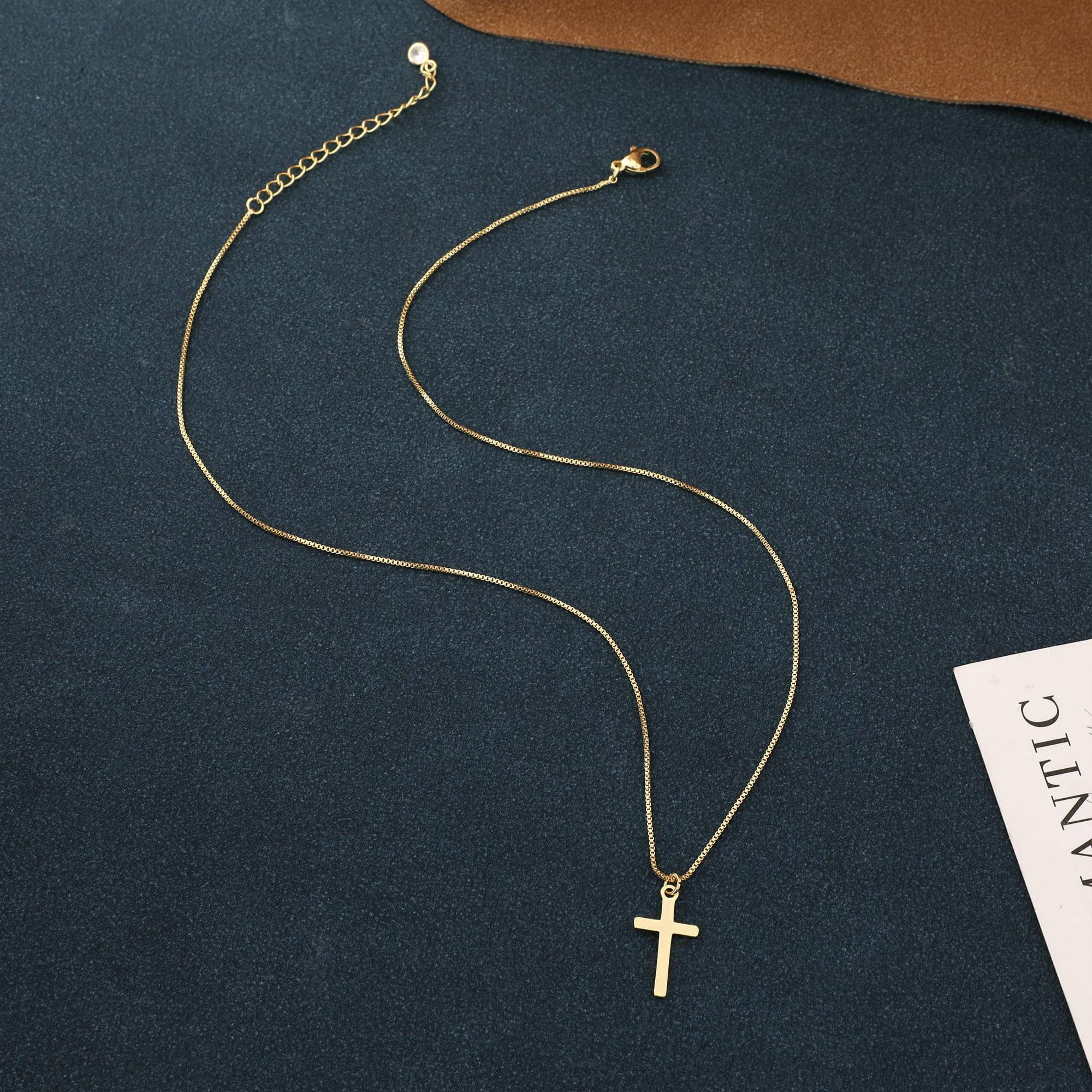 GOSFRY Dainty Small Cross Necklace for Women 14K Gold Plated Box Chain Cute Tiny Smooth Cross Pendant Trendy Jewelry Gifts - Image 3