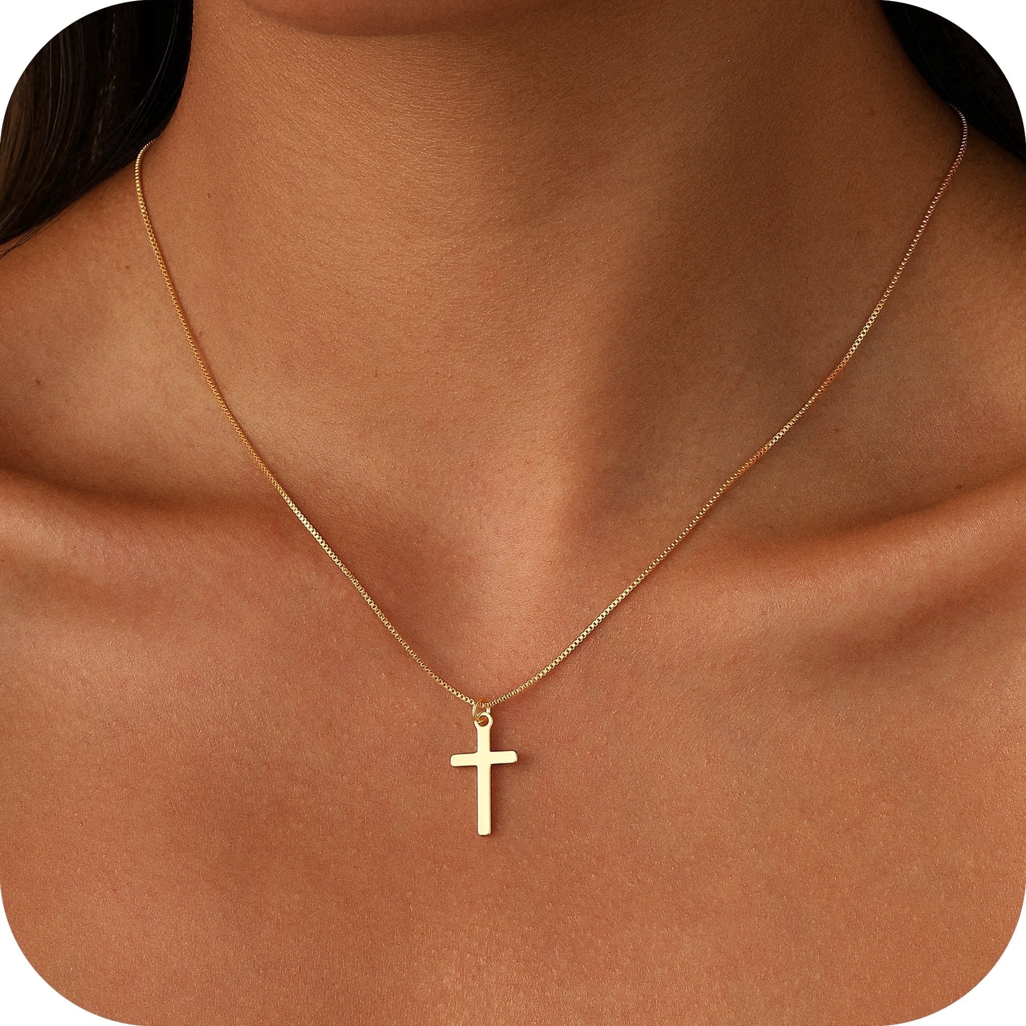GOSFRY Dainty Small Cross Necklace for Women 14K Gold Plated Box Chain Cute Tiny Smooth Cross Pendant Trendy Jewelry Gifts