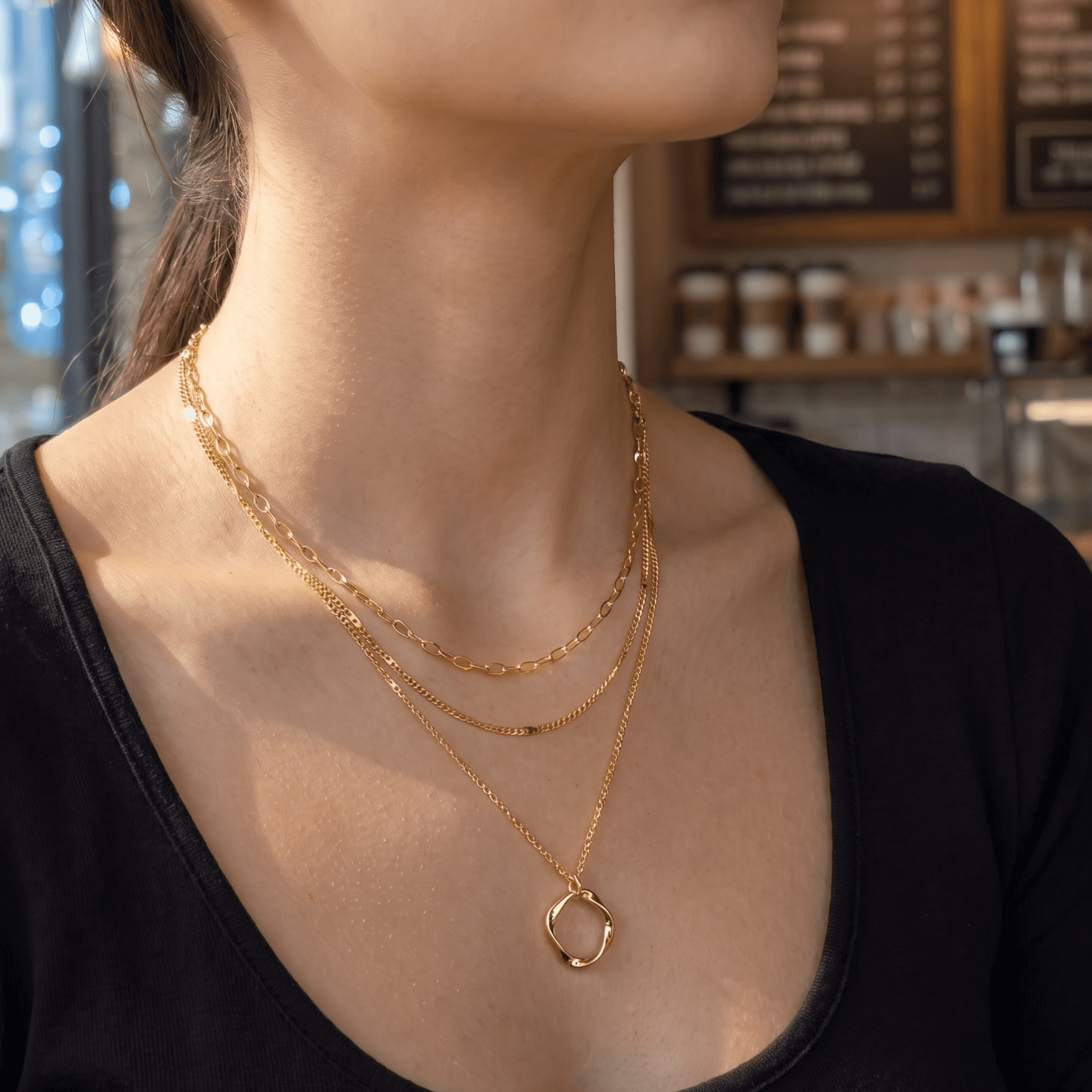 GOSFRY Layered Necklace Set for Women Dainty 14K Gold Plated Oval Paperclip Chain Circle Pendant Trendy Jewelry Gifts - Image 3