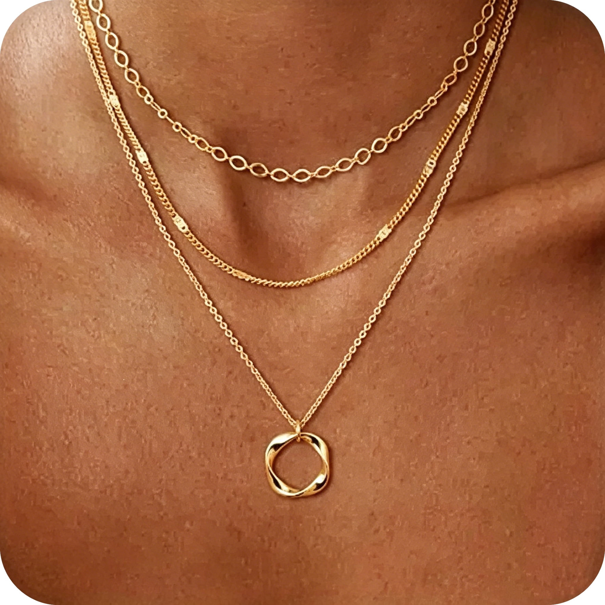 GOSFRY Layered Necklace Set for Women Dainty 14K Gold Plated Oval Paperclip Chain Circle Pendant Trendy Jewelry Gifts - Image 5