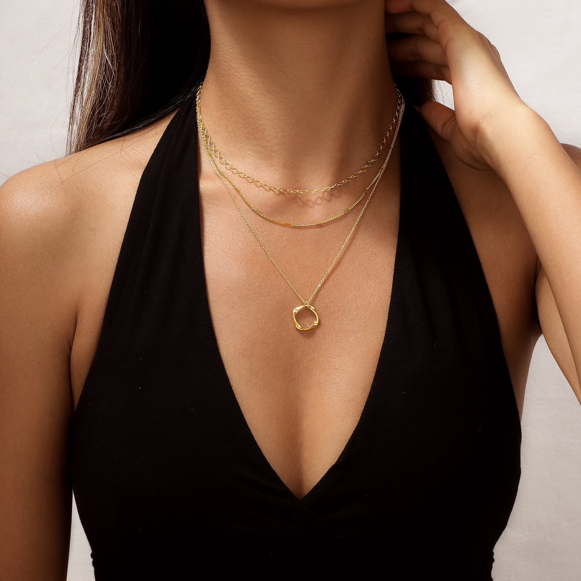 GOSFRY Layered Necklace Set for Women Dainty 14K Gold Plated Oval Paperclip Chain Circle Pendant Trendy Jewelry Gifts - Image 2