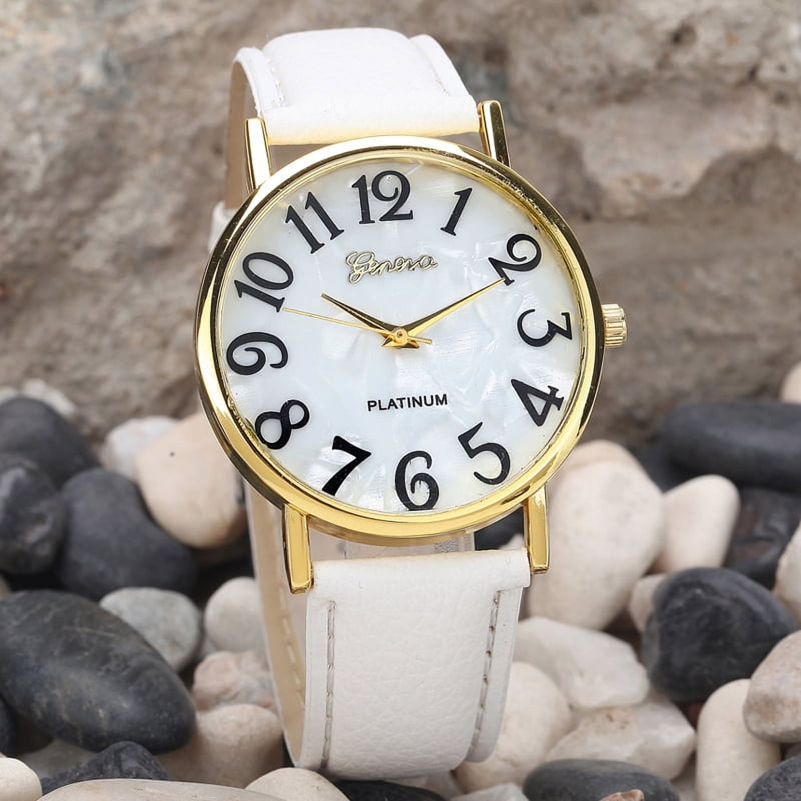 HALJEN Large Number Watches for Men Women Quartz Dial Clock Leather Wrist Watch Round Case - Image 2