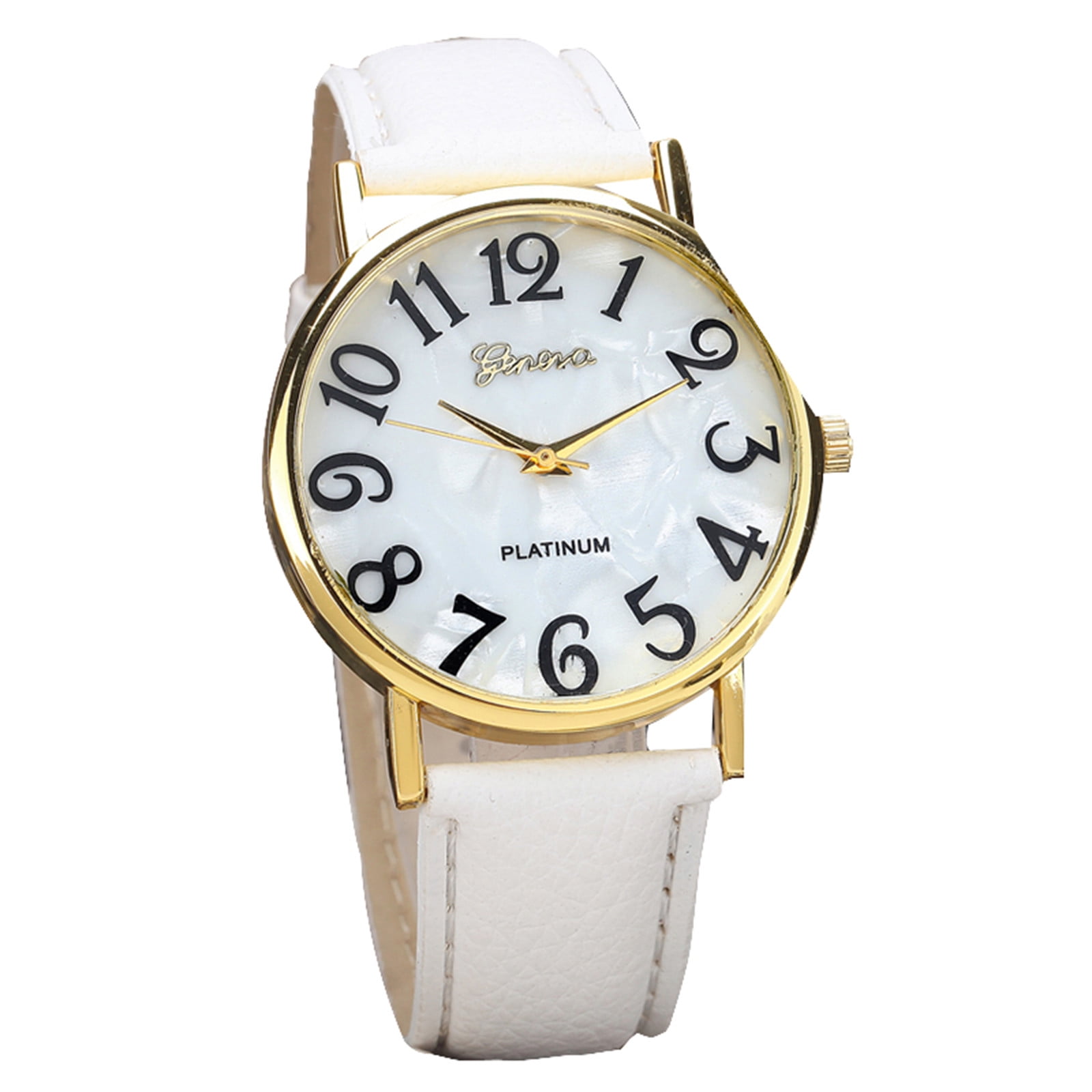HALJEN Large Number Watches for Men Women Quartz Dial Clock Leather Wrist Watch Round Case