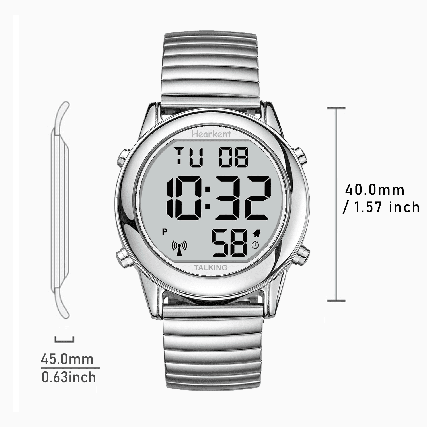 Hearkent Atomic Digital Talking Watch For Elderly Receives US signals Automatic Time And Date correction Big Numbers Easy To See Loud And Clear Male English Speaking (SILVER) - Image 5