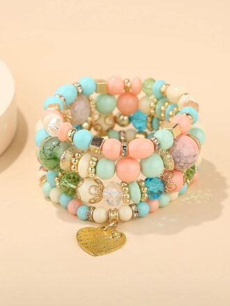 Hotian 4pcs Beaded Bracelet Jewelry Set Multilayer Boho Charm Bracelet Pack for Women and Men Turquoise