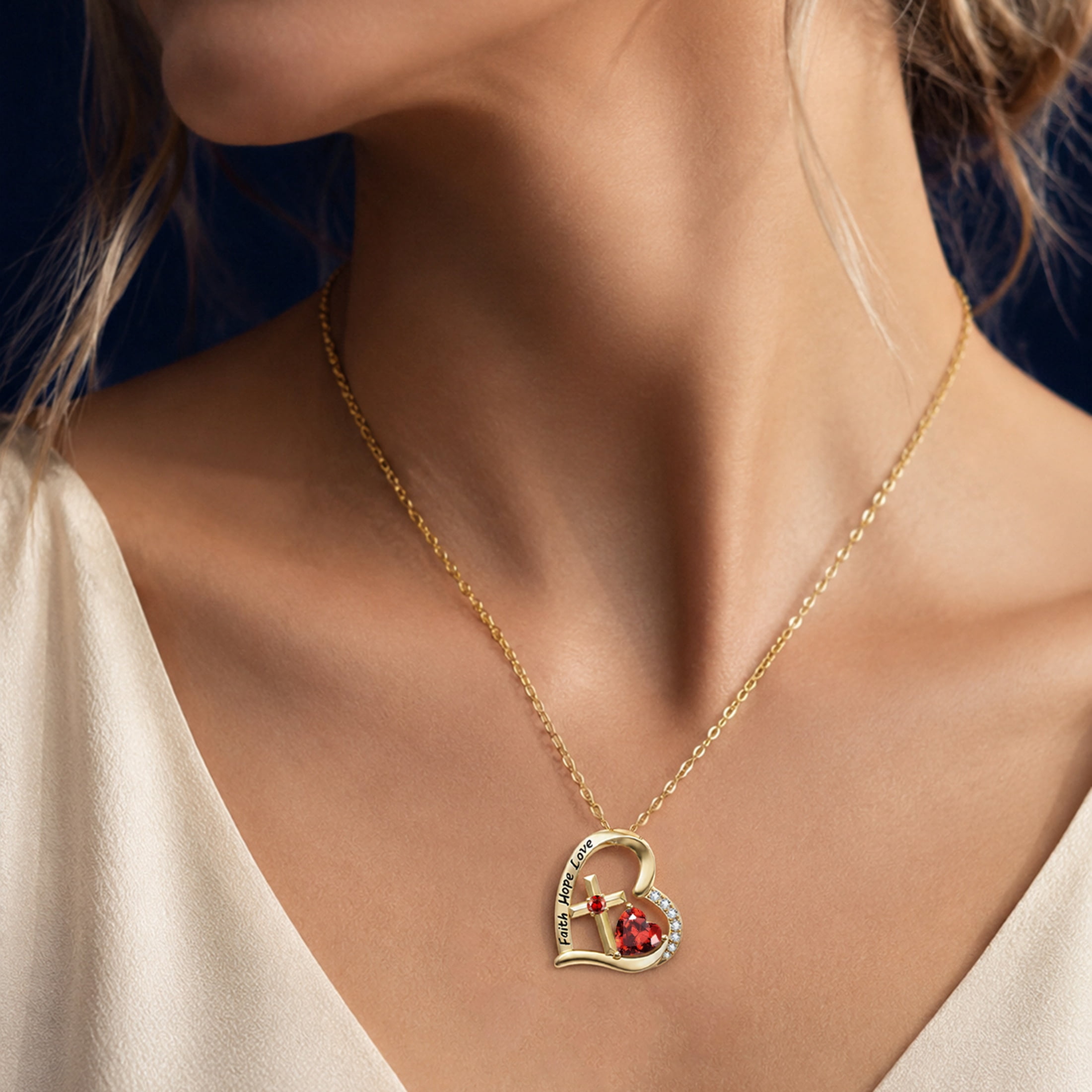 HXWZB 14K Gold Plated Heart Cross Necklace for Women, Birthstone Pendant - Image 4